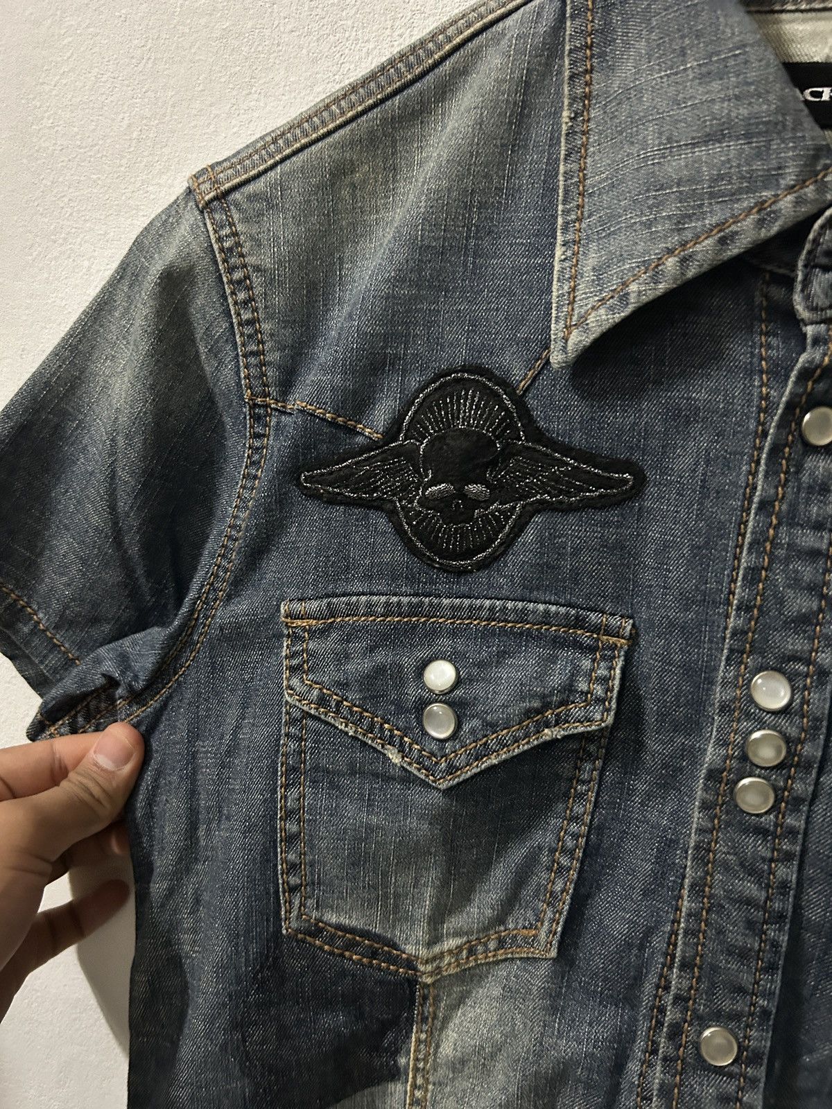 If Six Was Nine Jackrose punk skull patches denim button up Size US M / EU 48-50 / 2 - 2 Thumbnail