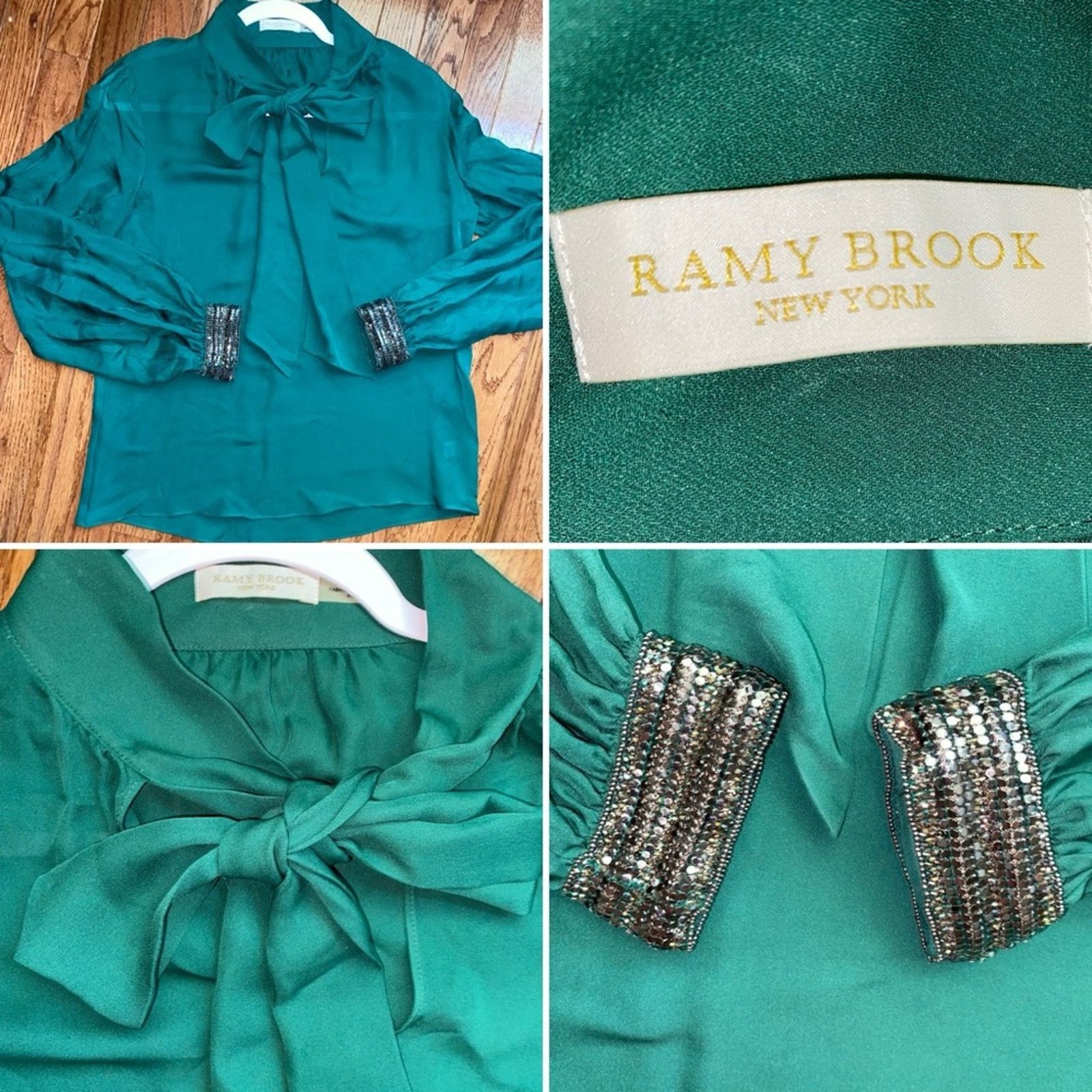 Ramy Brook RAMY BROOK $365 100% Silk Green Tie Neck Blouse XS Size XS / US 0-2 / IT 36-38 - 1 Thumbnail