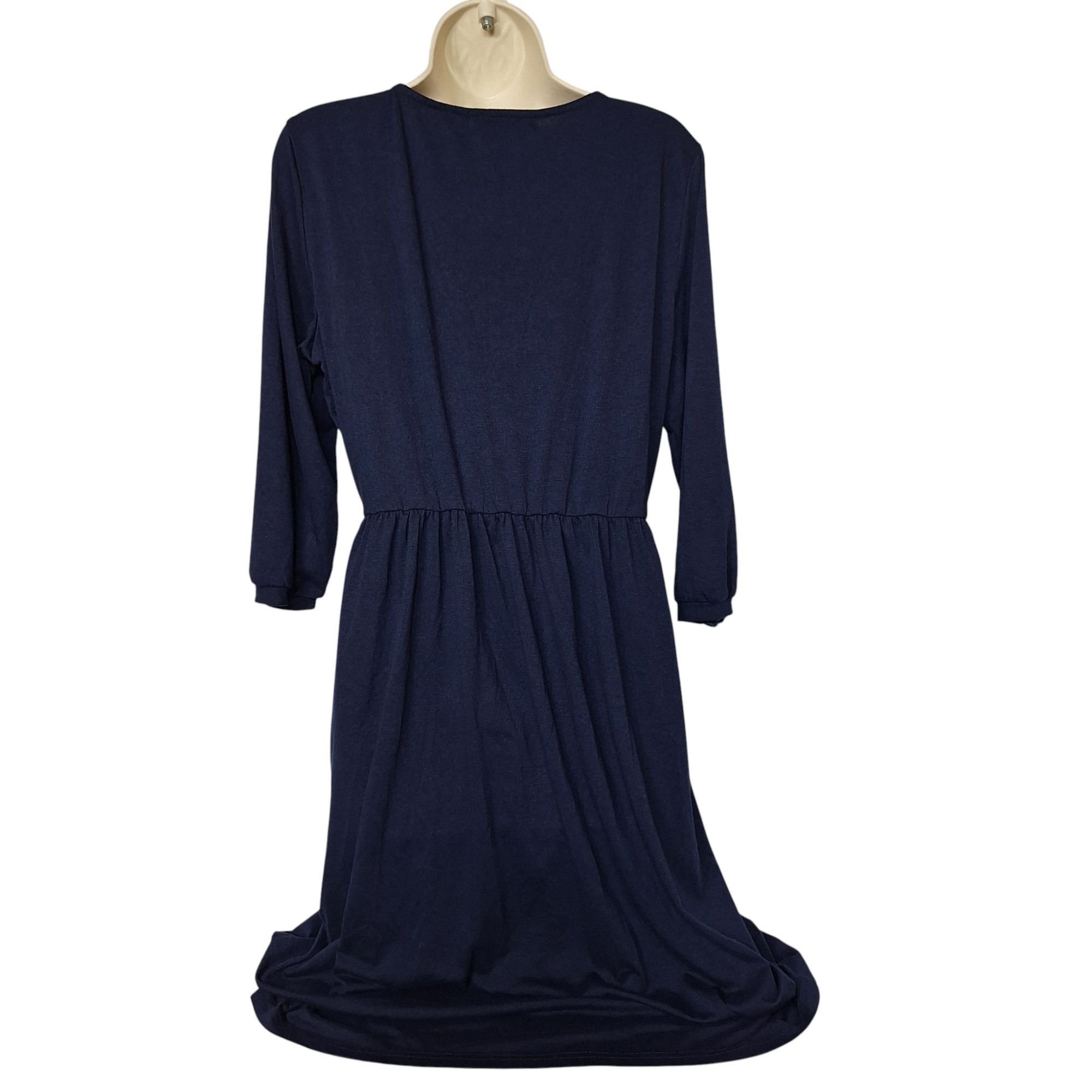 Other MEROKEETY 3/4 Sleeve Fit and Flare Midi Dress L Navy Blue Po Size L / US 10 / IT 46 - 2 Thumbnail
