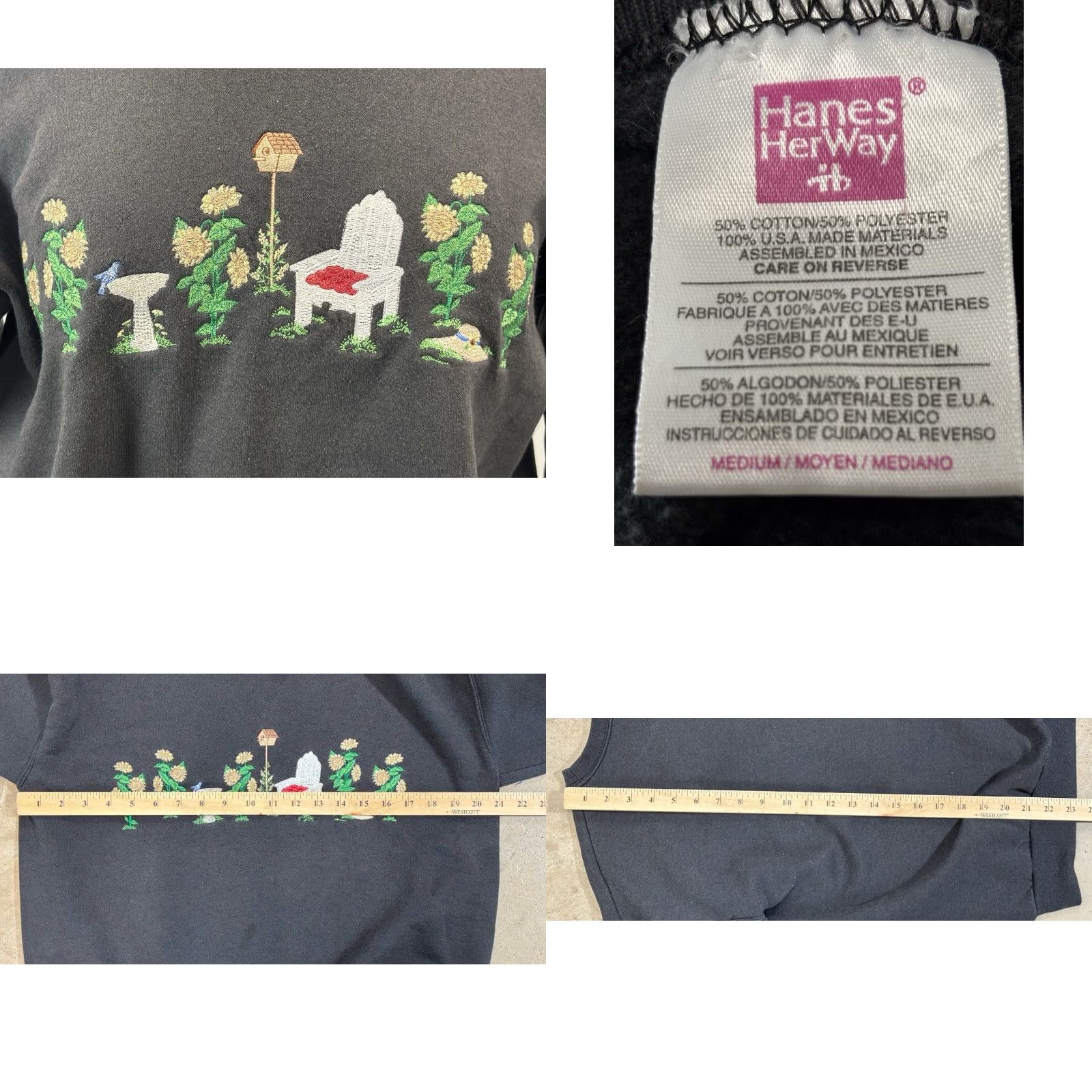 Hanes VINTAGE Hanes Sweatshirt Embroidered Crew Neck Pullover Sz M Women 90s Black Garden Granny Embroidered 90s Womens Size M / US 6-8 / IT 42-44 - 8 Thumbnail