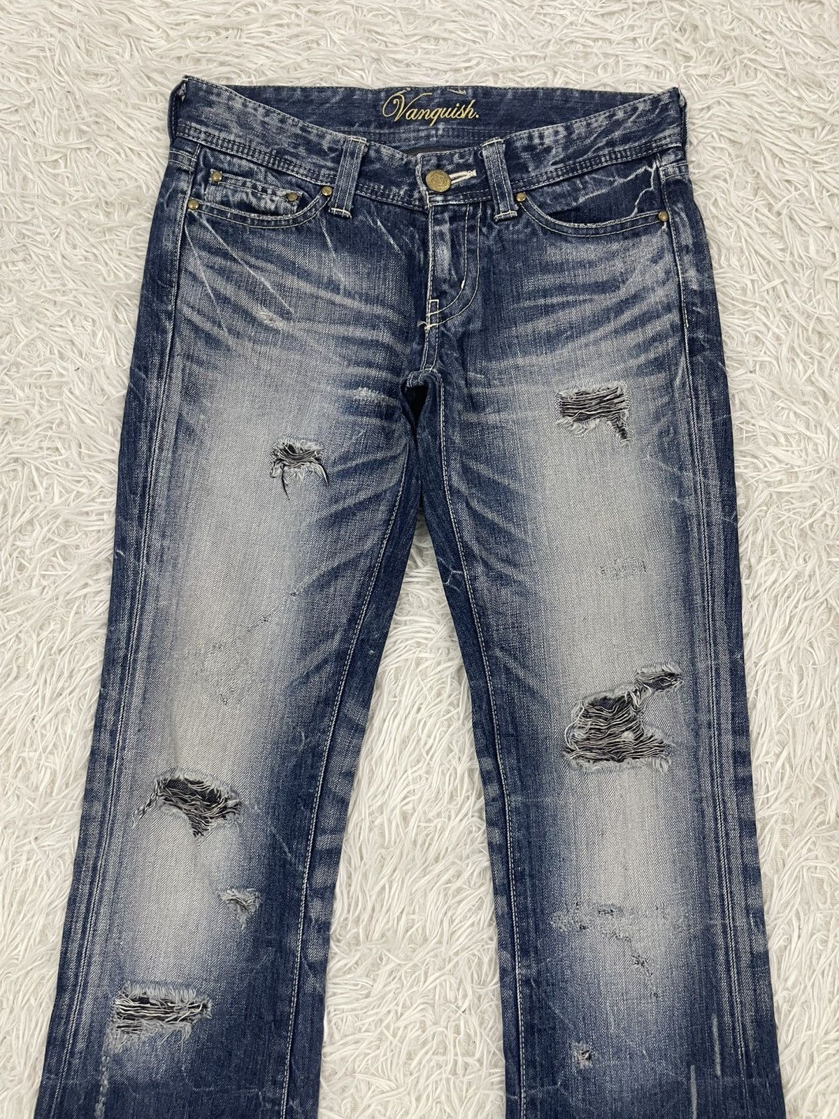 Vanquish Vanquish Gold Distress Flair Jeans Pant Made in Japan Size 31" - 4 Thumbnail