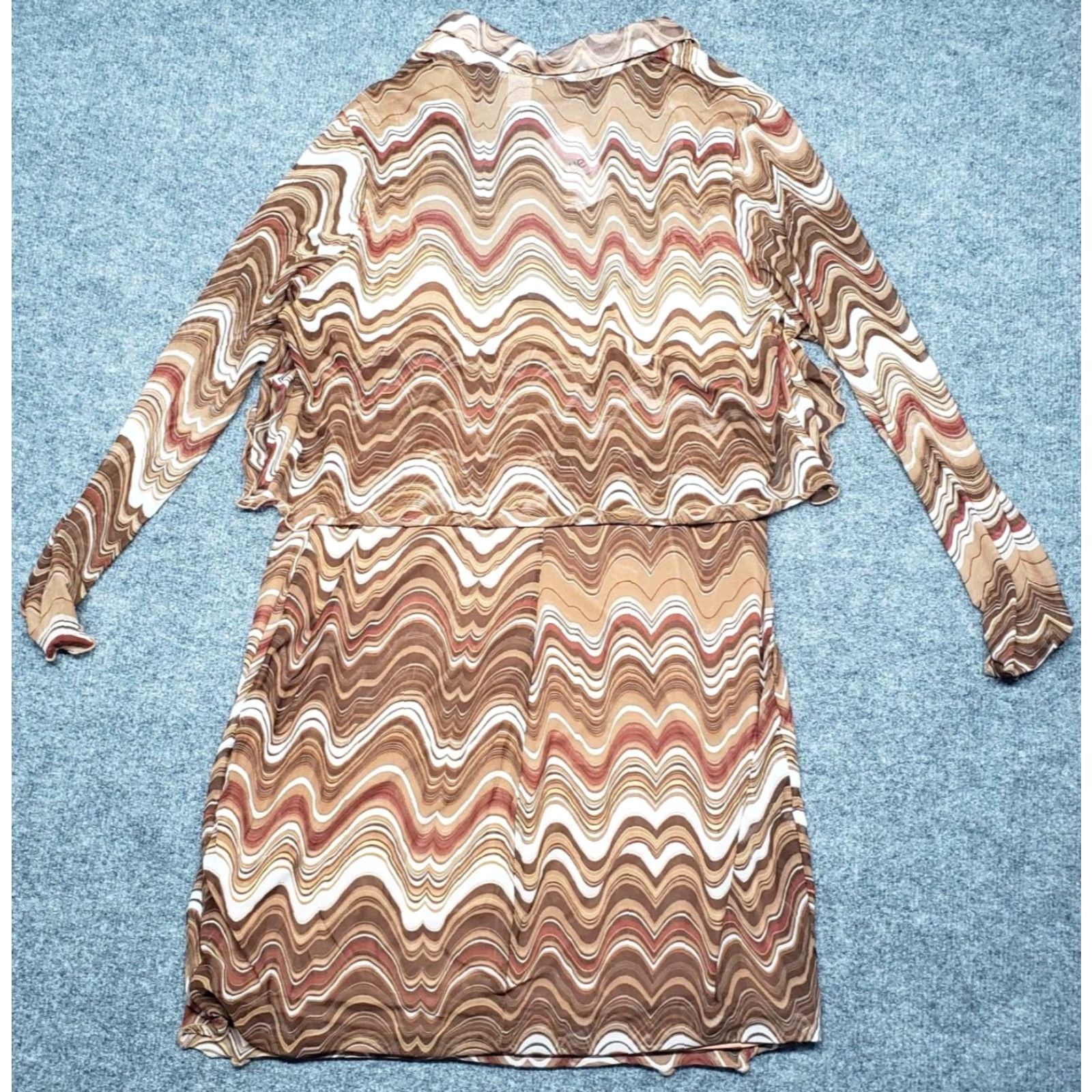 Vintage VINTAGE Rue21 Dress Womens Plus 2X Brown Wavy Retro Cardigan Jacket Long Sleeve 2pc New Size XXL / US 16-18 / IT 52-54 - 7 Thumbnail