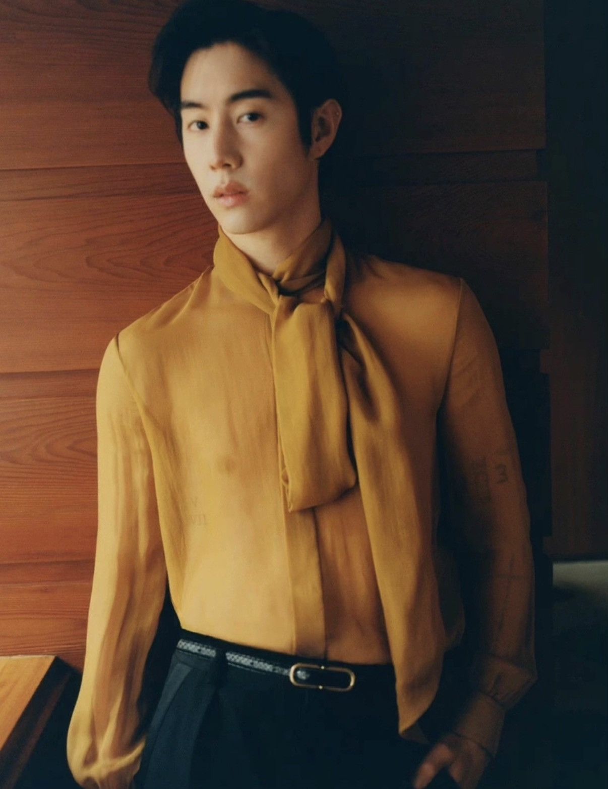 Saint Laurent Paris Saint Laurent 23SS Brown/Yellow Sheer Silk Bow Tie Shirt Size US S / EU 44-46 / 1 - 7 Thumbnail