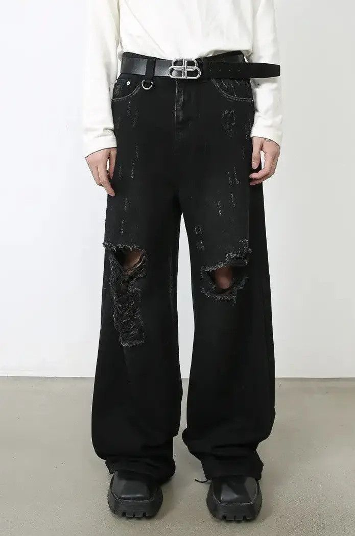 Japanese Brand Design Loose Hole Punk Baggy Style Jeans Pants y2k Size US 32 / EU 48 - 3 Thumbnail