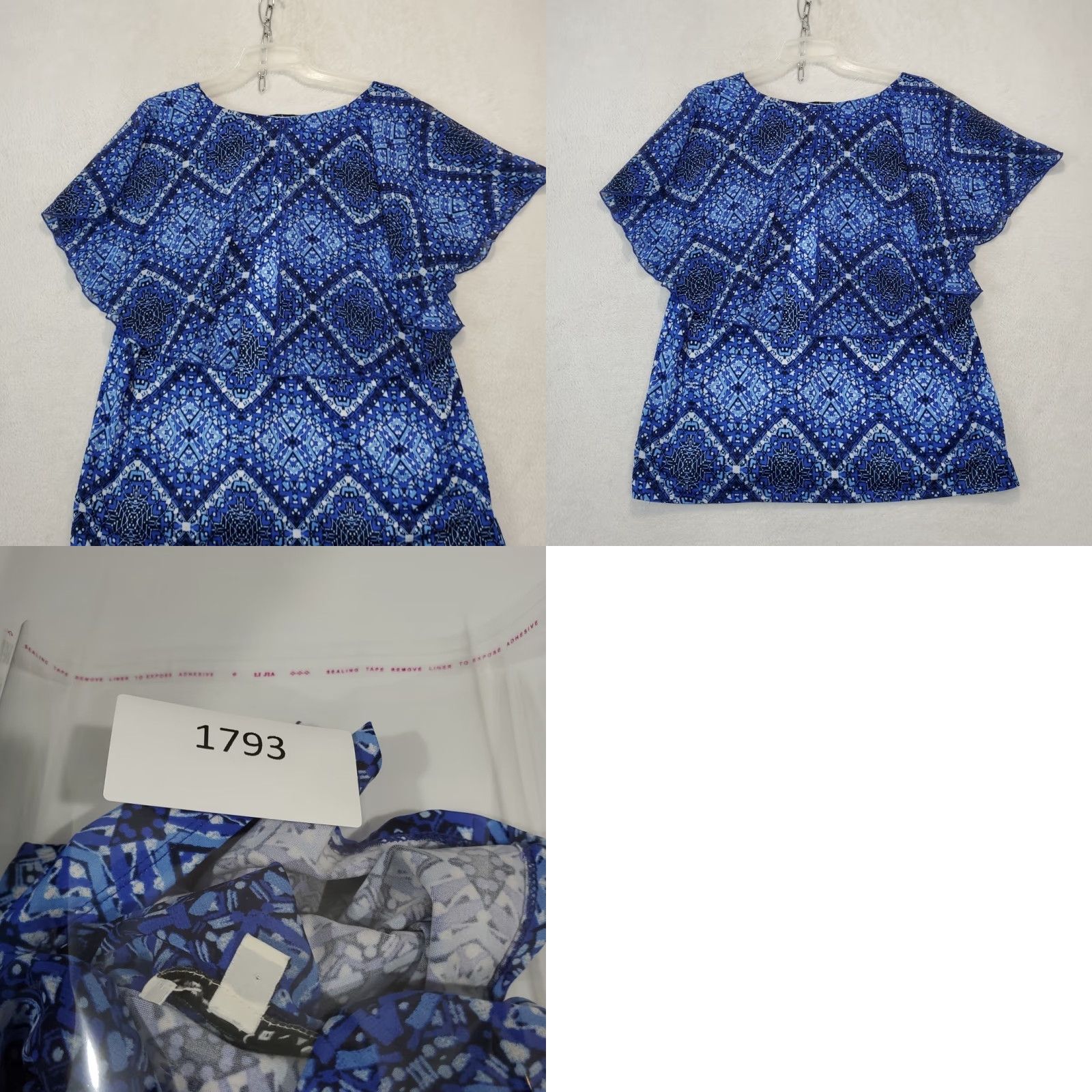Vintage Notations Layered Flutter Sleeve Blue Geometric Print Blouse Womens XL Size XL / US 12-14 / IT 48-50 - 9 Thumbnail
