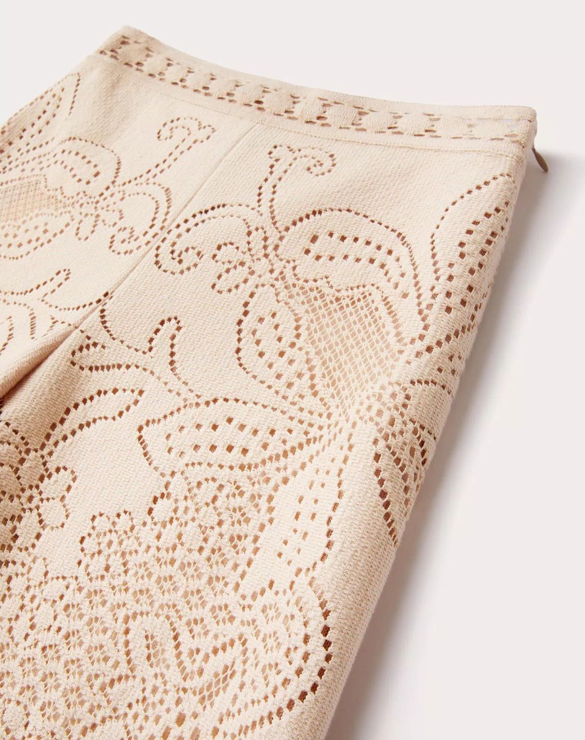 Valentino o1s1wg111125 Guipure Jardin Plat Trousers in Beige Size 28" / US 6 / IT 42 - 4 Thumbnail