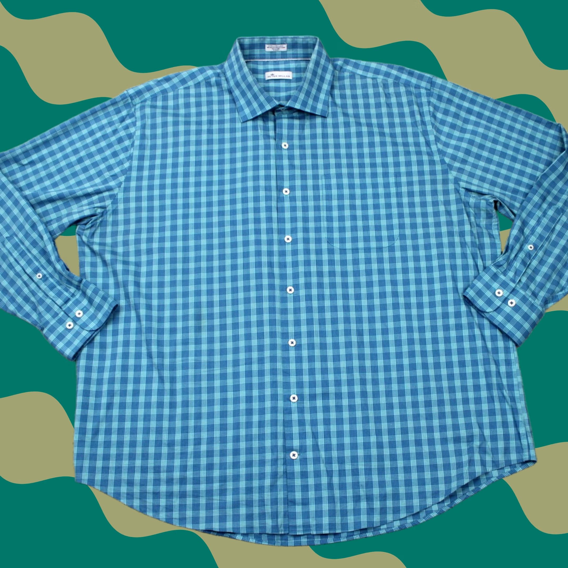 Peter Millar Peter Millar Crown Shirt Mens 2XL Blue/Green Cotton/Nylon Stretch L/S Button-Up Plaid Casual Formal Workwear Sports 2XL Mens Shirt Size US XXL / EU 58 / 5 - 1 Thumbnail
