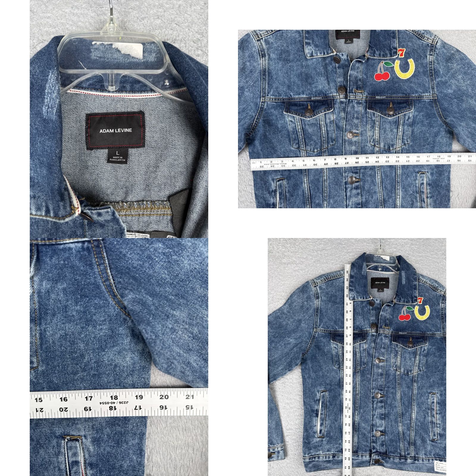 Denime Adam Levine Jacket Womens L Blue Denim Palms Casino Gambling Slots 777 Lucky Printed PALMS Patch Embroidered 777 Graphic Size L / US 10 / IT 46 - 8 Thumbnail
