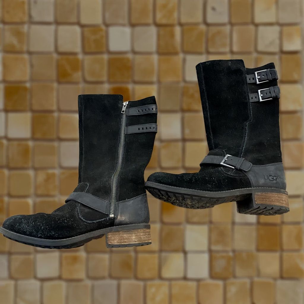 Ugg UGG Boots Womens 8 Black Suede Mid Calf Biker Zip Buckle Size US 8 / IT 38 - 1 Thumbnail