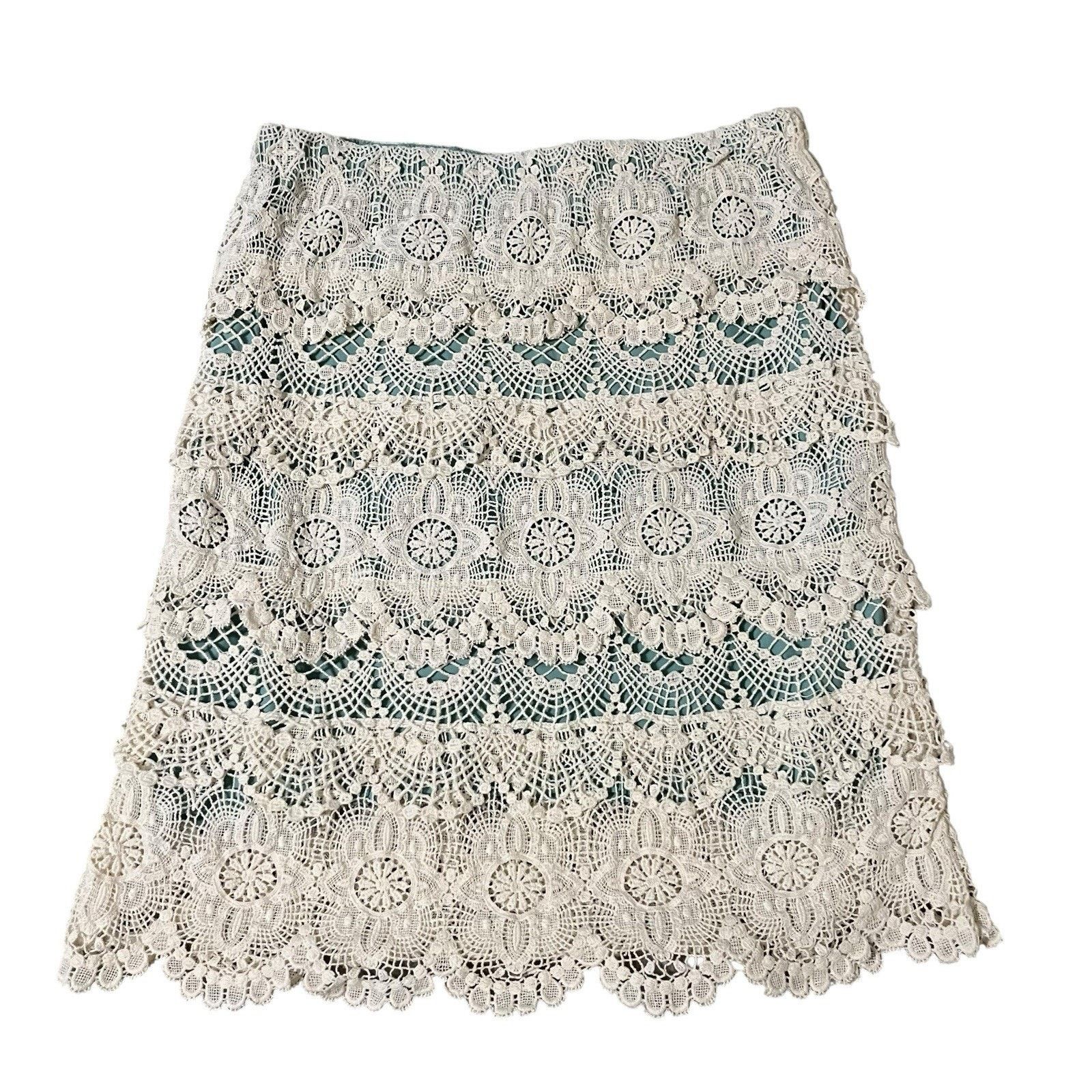 Anthropologie Comme Toi | Crochet Lace Tiered Skirt Cottagecore Croquet Size 27" / US 4 / IT 40 - 2 Thumbnail