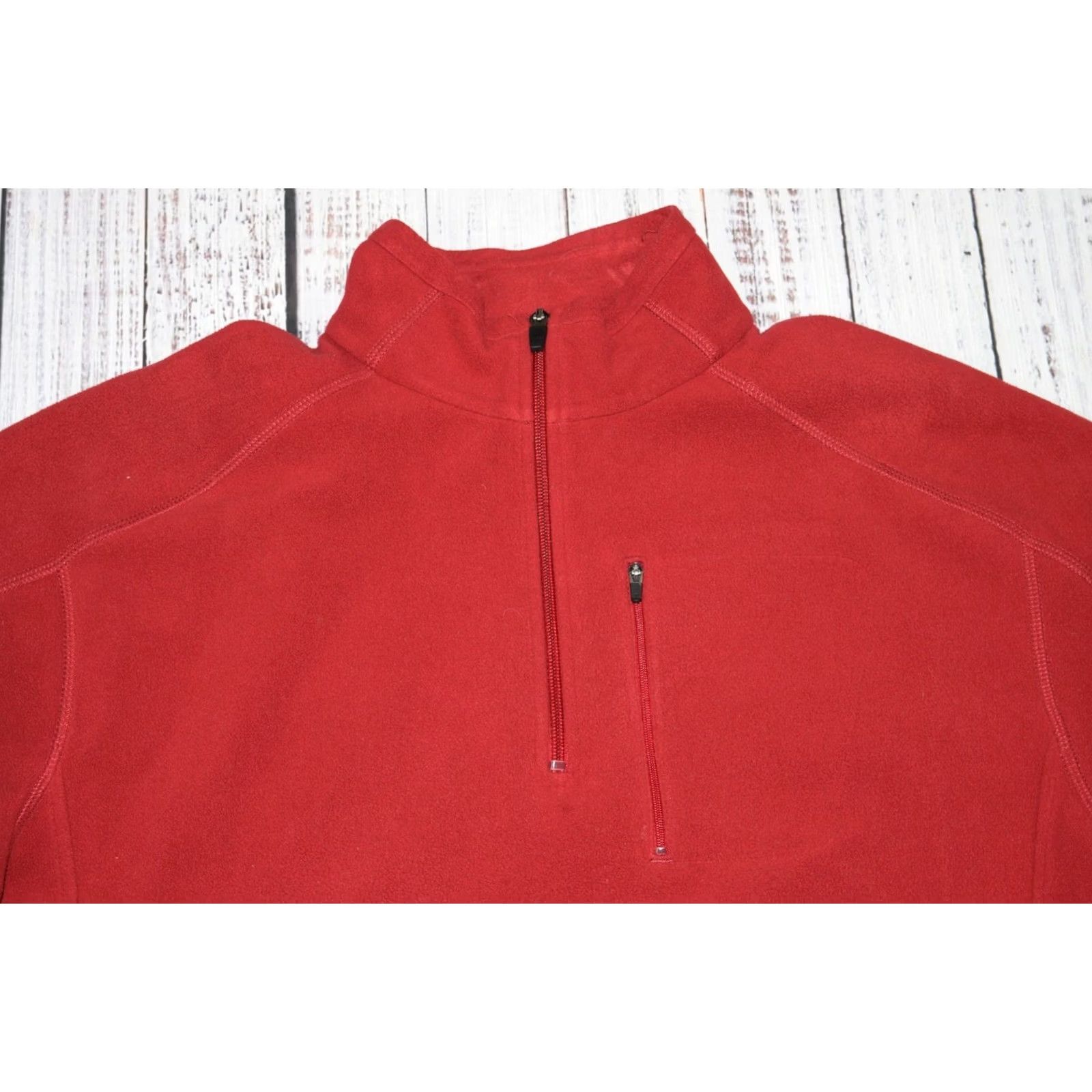 Vintage LL BEAN MENS 1/4 ZIP RED FLEECE ZIP UP SWEATER THERMAL LARGE TALL POLYESTER Casual Outdoor 1/4 Zip Pullover Mens Big & Tall Hearts? Size US L / EU 52-54 / 3 - 2 Thumbnail