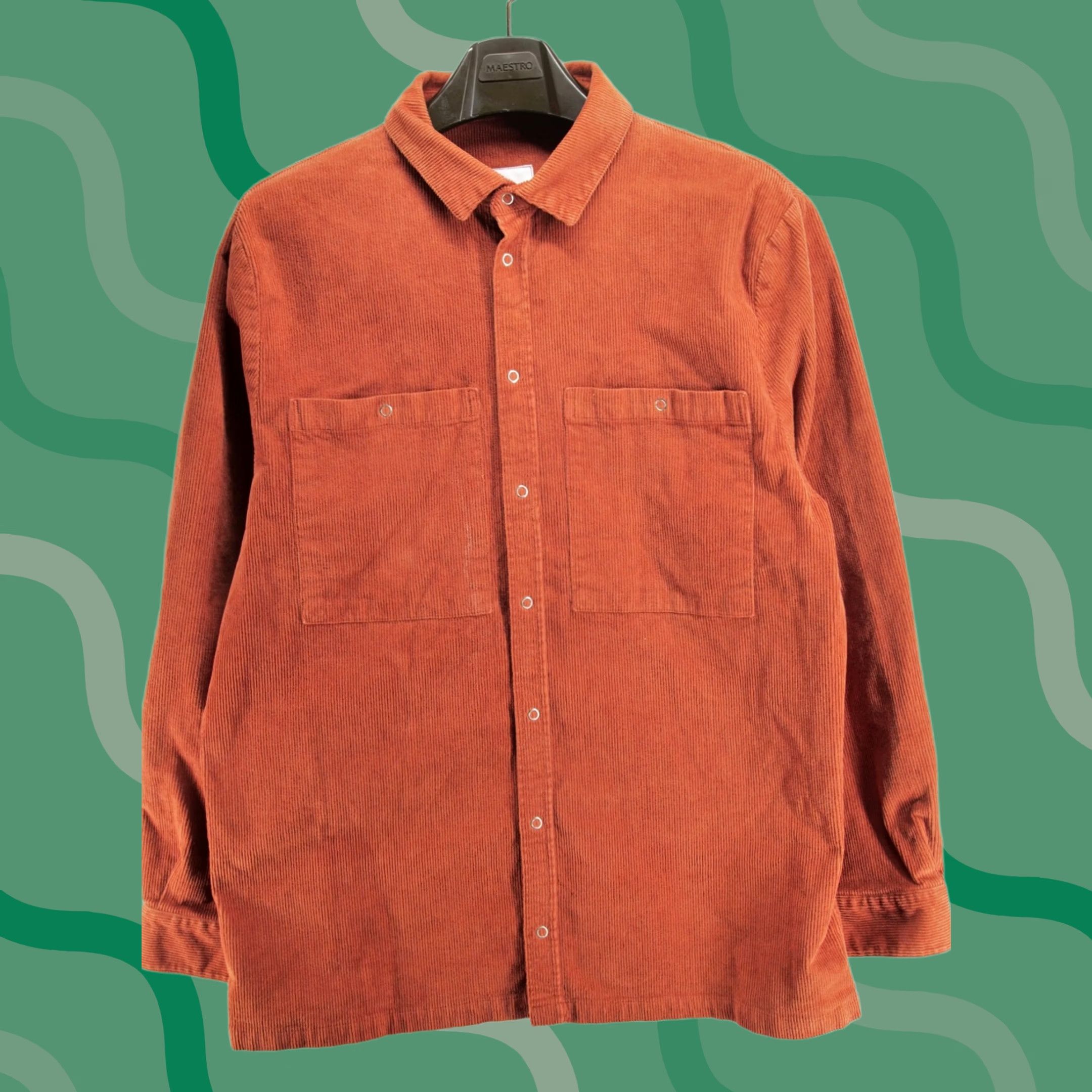 Kotn Corduroy Shirt Jacket Mens Large Rust Orange Long Sleeve Button Overshirt, Men's