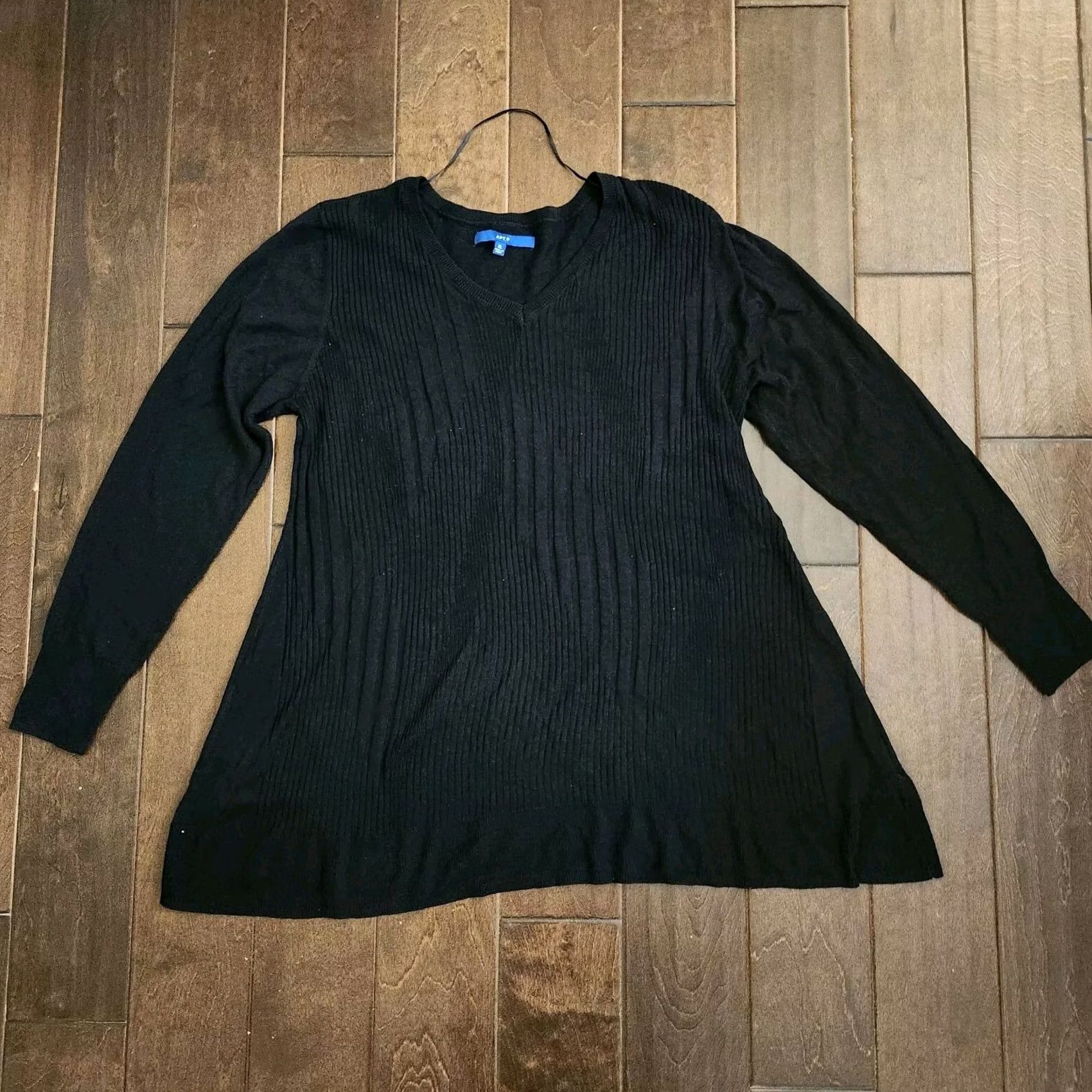 Vintage Apt 9 Blouse Women's Black Long Sleeve XL Solid Shirt Pullover Casual Business Travel Lightweight Stretch Regular Fit Women Size XL / US 12-14 / IT 48-50 - 2 Thumbnail