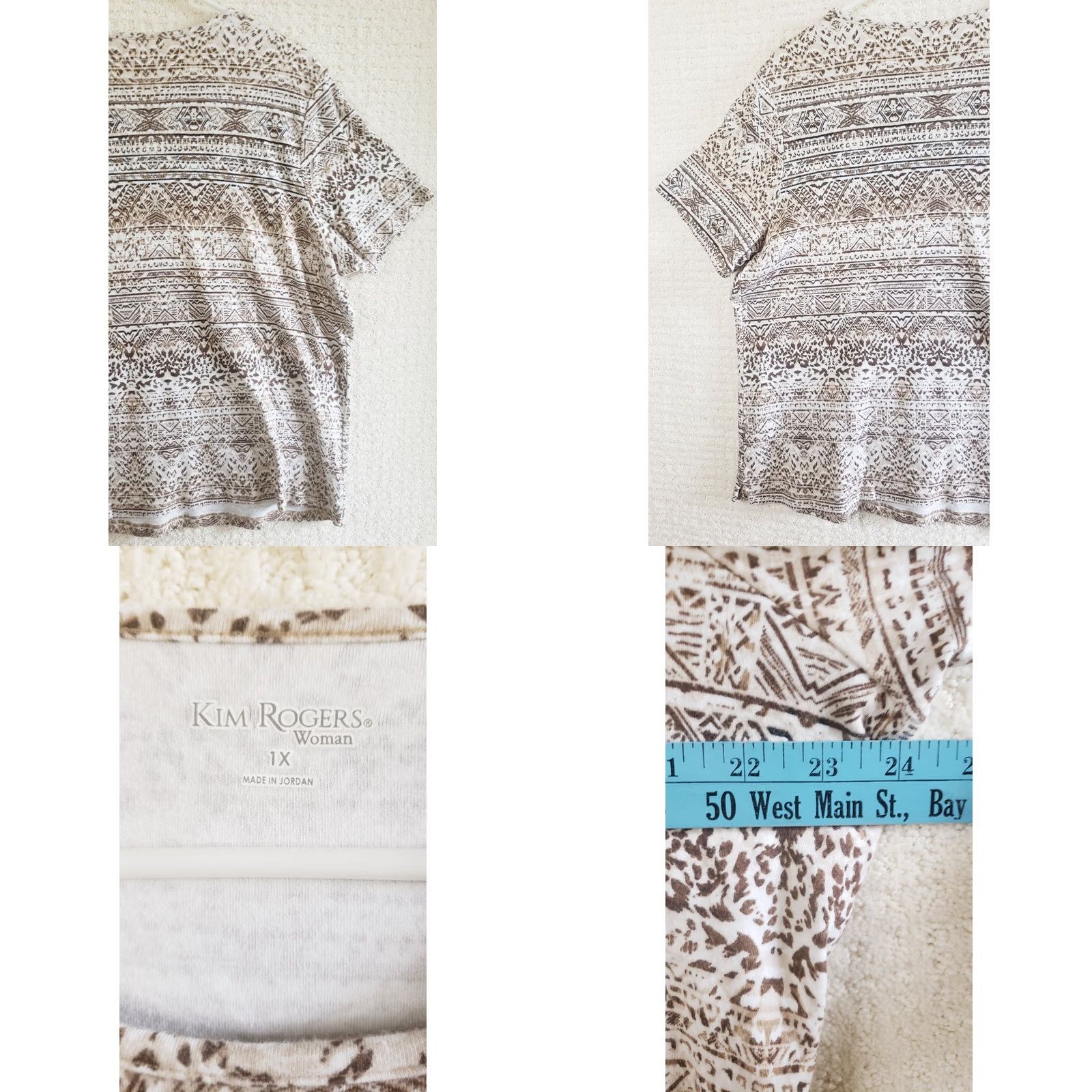 Vintage Kim Rogers Womens Top Brown White Geometric Short Sleeve Pullover Shirt Shirt Size XL / US 12-14 / IT 48-50 - 8 Thumbnail