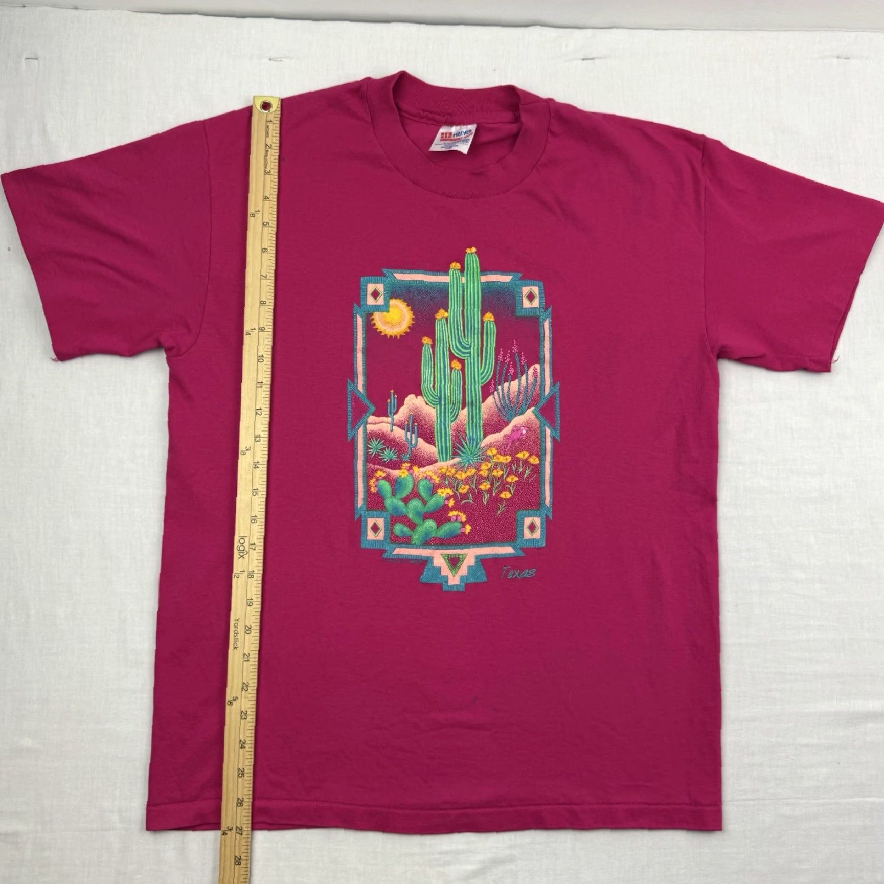 Hanes VINTAGE Hanes T-Shirt Desert Nature Men Large Pink 90s Texas Cactus Sunflowers Graphic Print Crew Neck Size US L / EU 52-54 / 3 - 6 Thumbnail