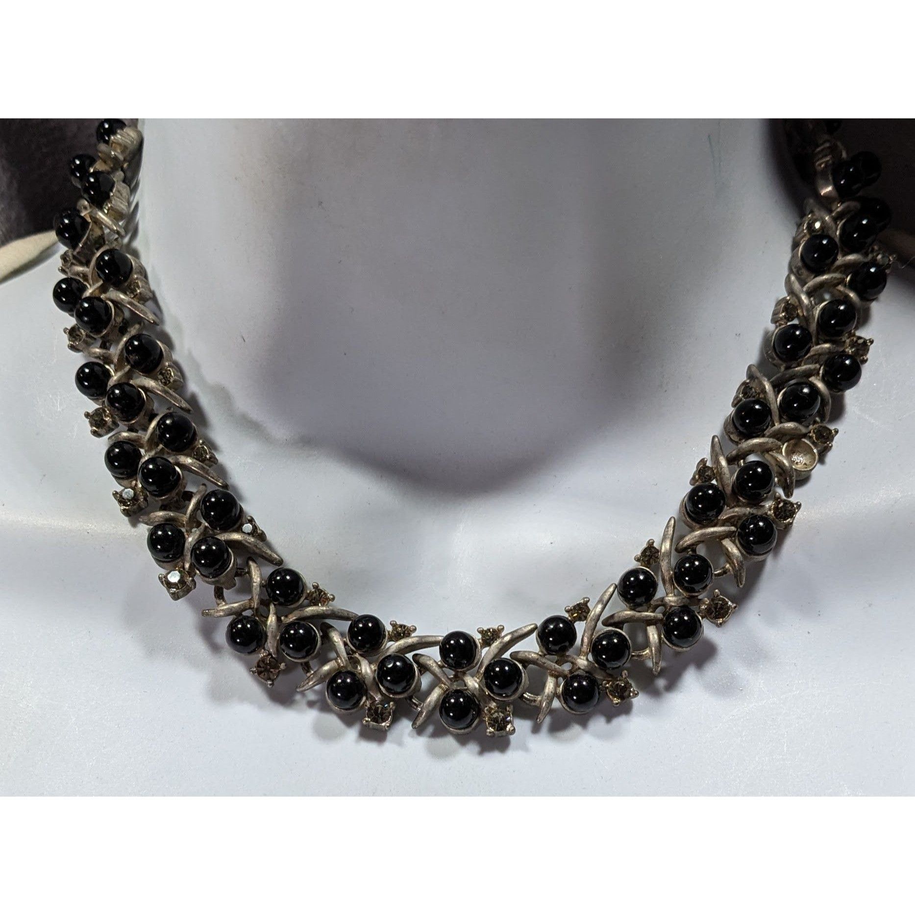 Other Vintage Black Gem And Rhinestone Studded Silver Tone Necklac Size ONE SIZE - 5 Thumbnail