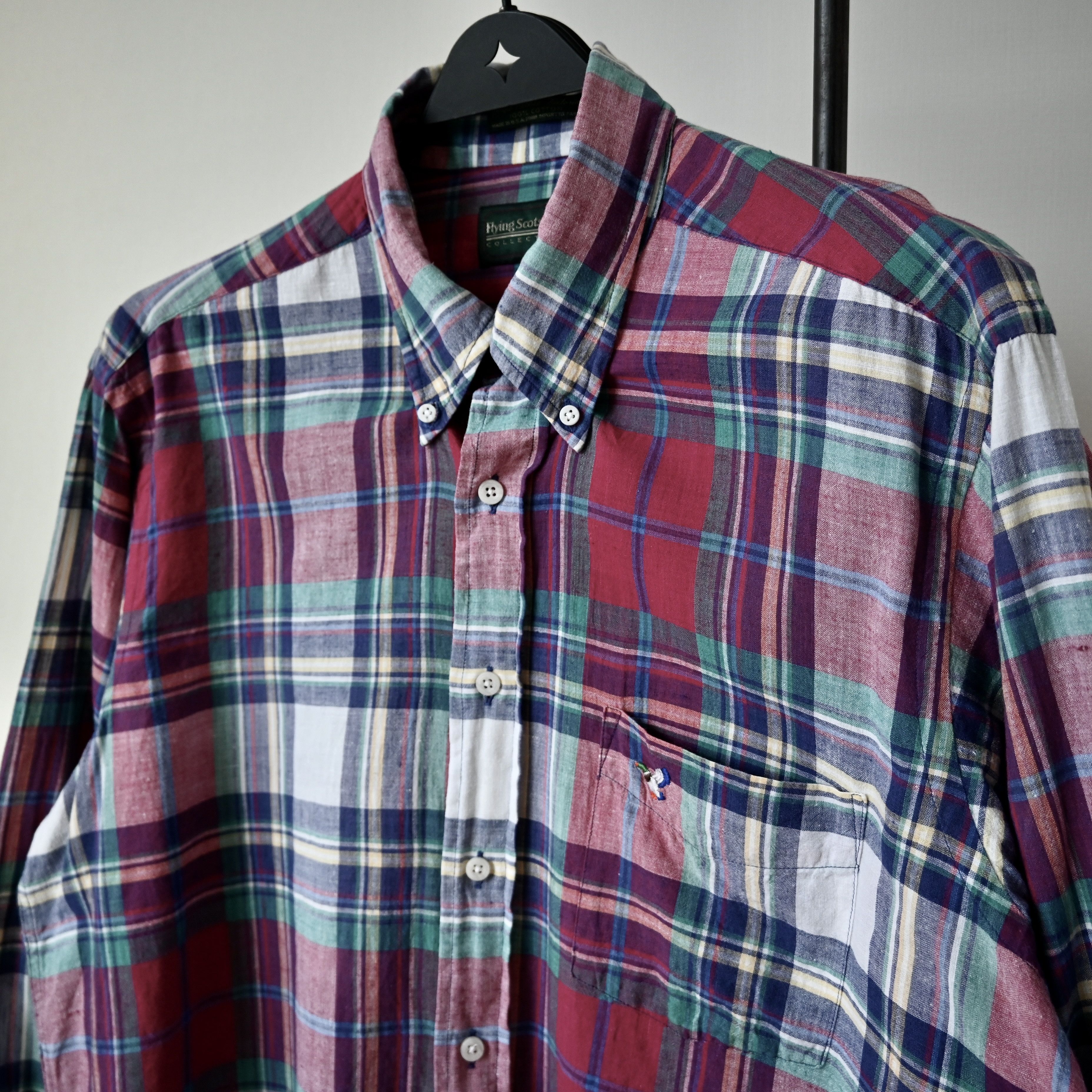 Vintage VTG 1990s Flying Scotsman India madras BD shirt Size US L / EU 52-54 / 3 - 6 Thumbnail