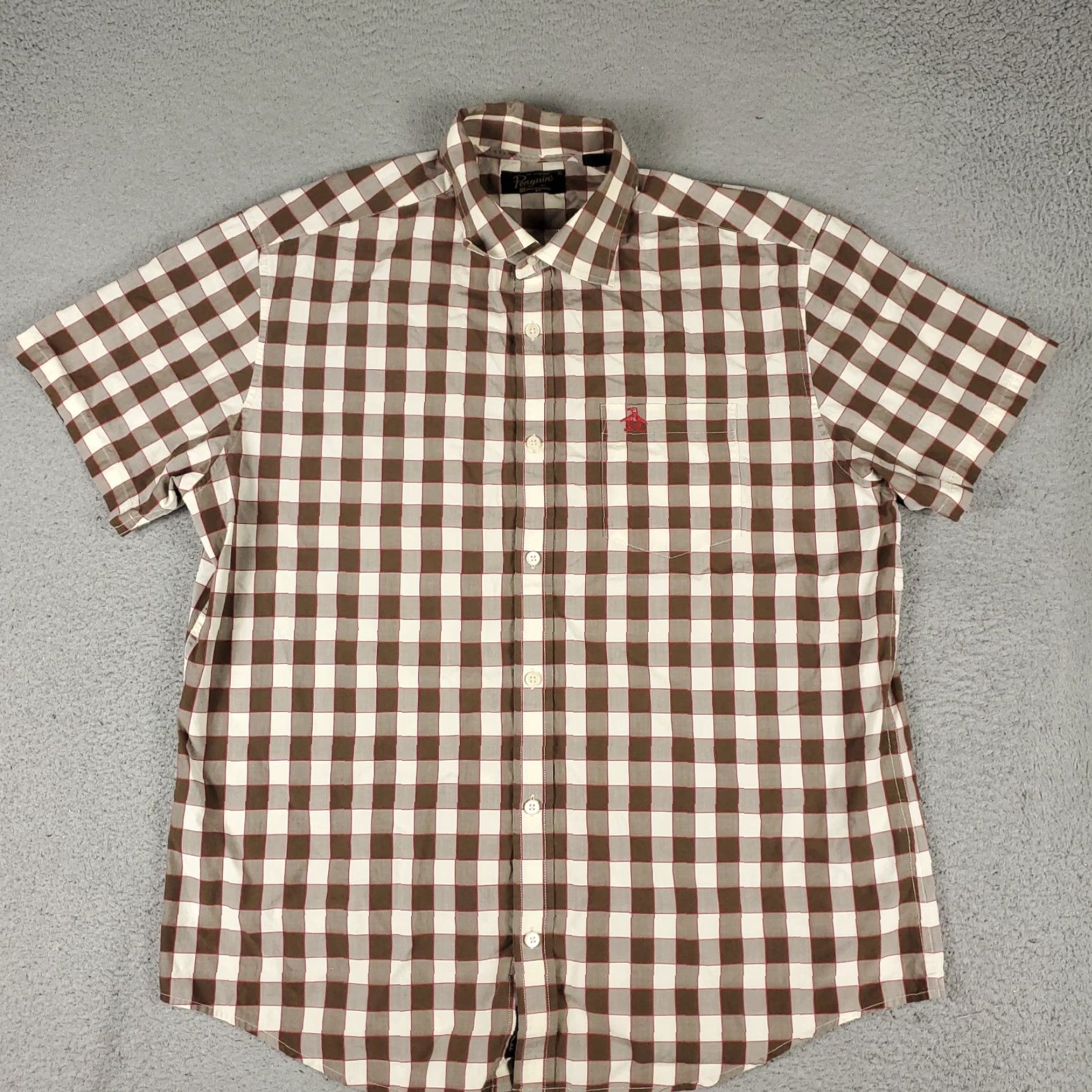 Original Penguin Original Penguin Plaid Button-Up Shirt Mens XL Brown Short Sleeve Casual Size US XL / EU 56 / 4 - 2 Thumbnail
