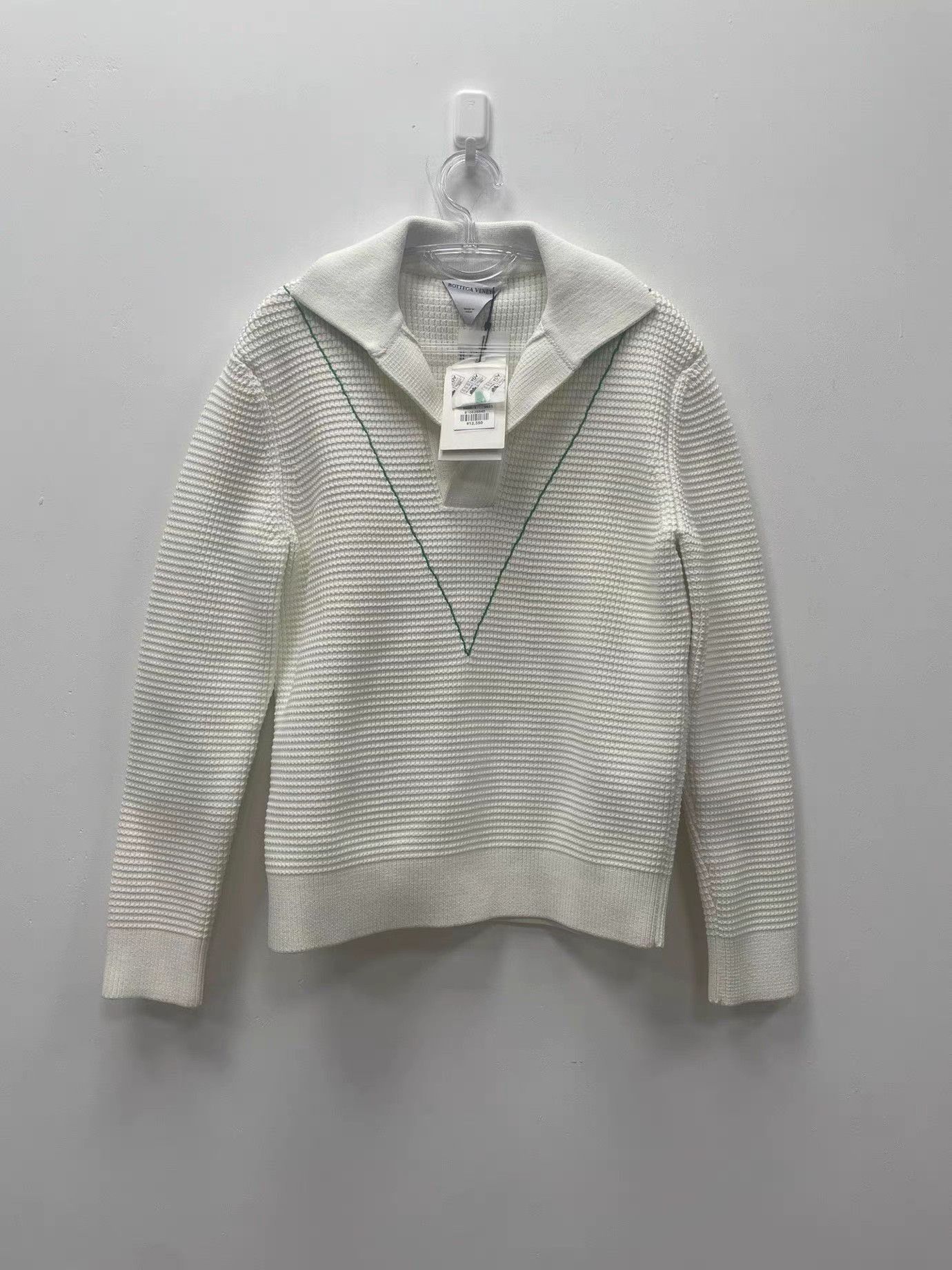 Bottega Veneta White Ribbed Knit Long Sleeve Collared Top Size US S / EU 44-46 / 1 - 1 Thumbnail