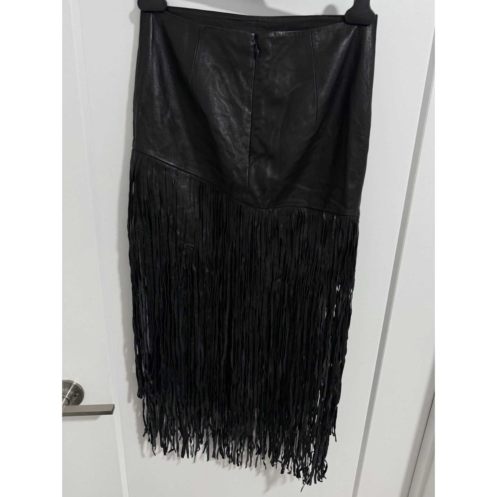 INTERMIX Intermix Black Lambskin Leather Fringe Skirt Size P Small Size 26" / US 2 / IT 38 - 3 Thumbnail
