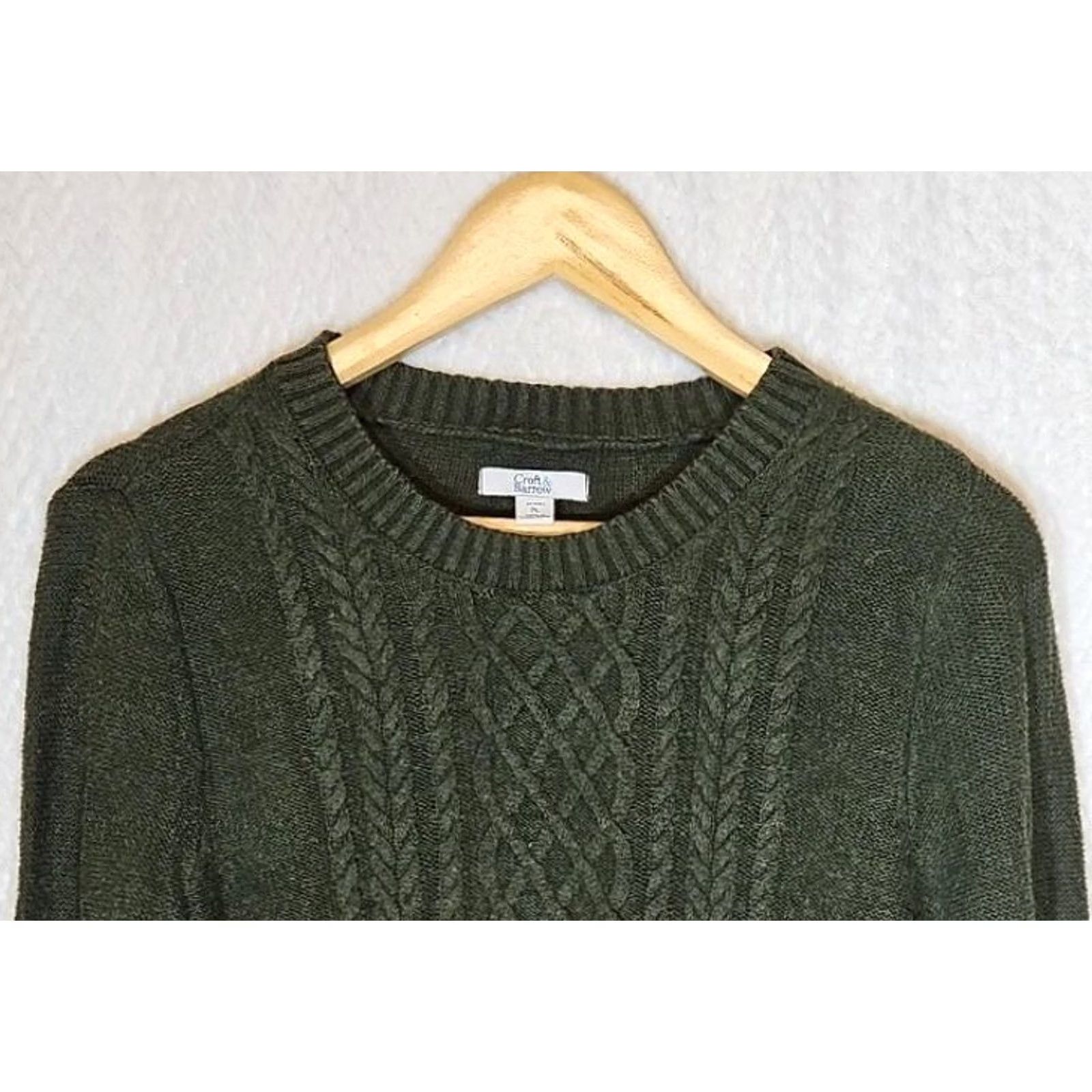 Croft & Barrow Croft & Barrow Pullover Sweater Green Long Sleeve Women’s Petite PL Cable-Knit, Cotton-Acrylic, Regular Fit Size L / US 10 / IT 46 - 2 Thumbnail