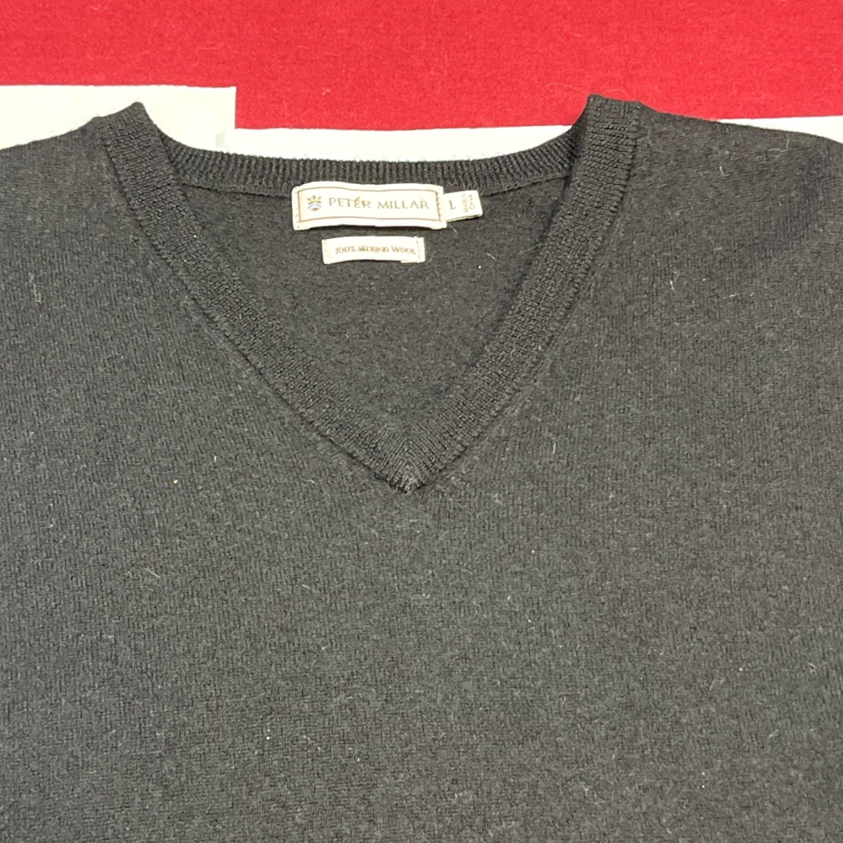 Peter Millar PETER MILLAR Black V-Neck Vest Sweater Mens L 100% Pure Merino Wool Size US L / EU 52-54 / 3 - 5 Thumbnail