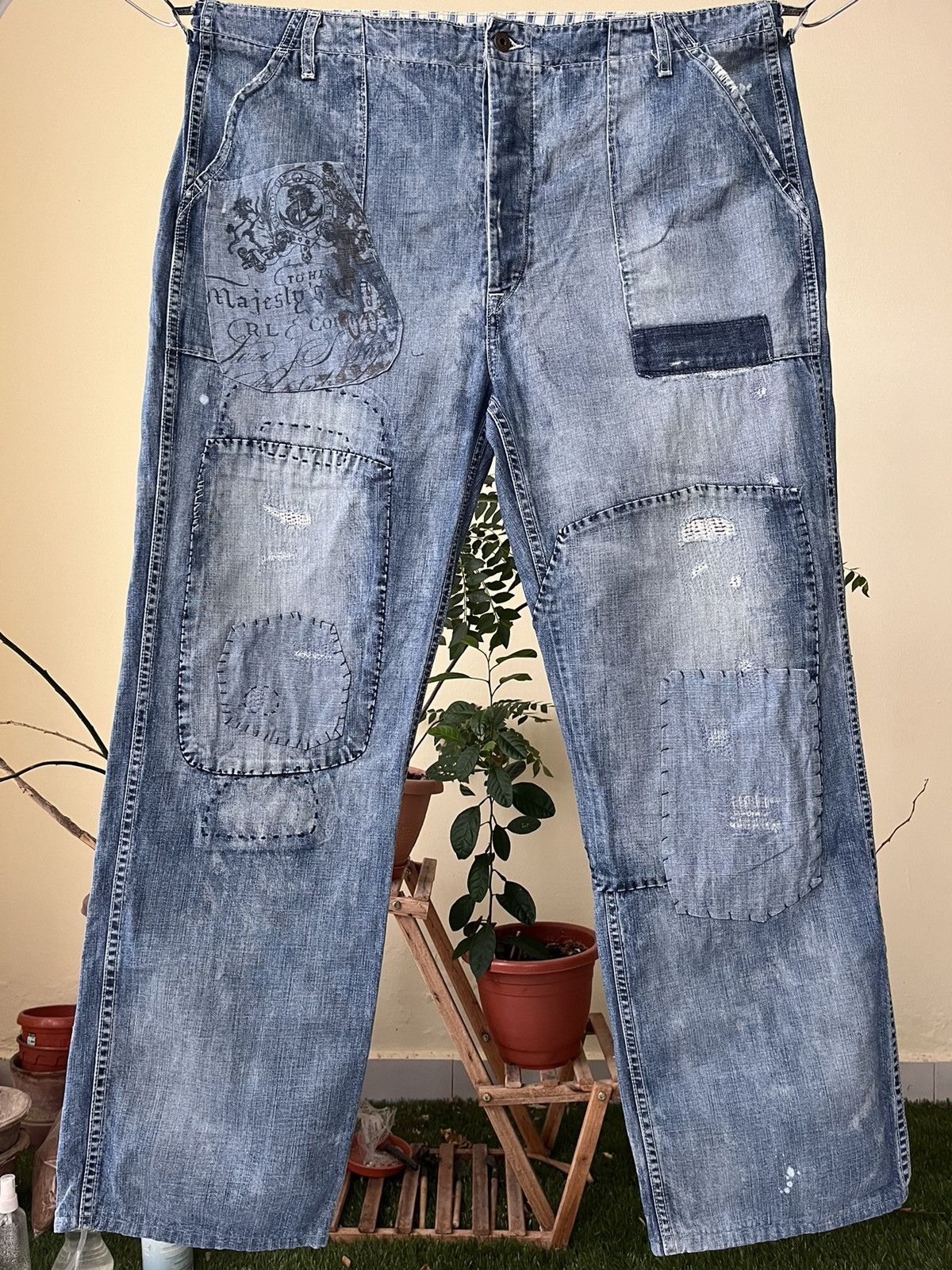 Ralph Lauren 💥 Ralph Lauren Repaired Boro Patchwork Naval Pants Size US 42 / EU 58 - 1 Thumbnail