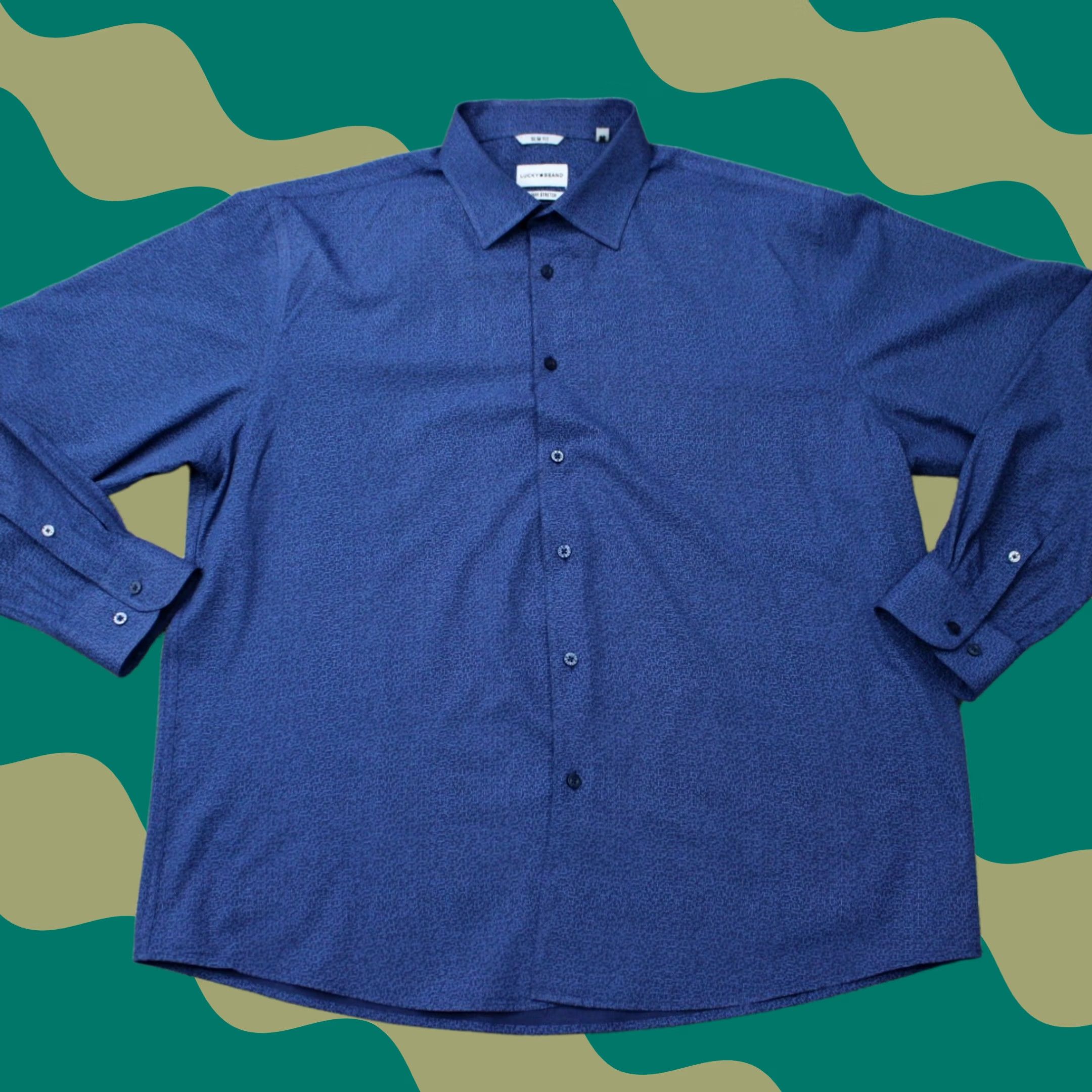 Lucky Brand Lucky Brand Shirt Mens XL Blue Geometric Slim Fit 4 Way Stretch Button-Up Casual Formal Workwear Size US XL / EU 56 / 4 - 1 Thumbnail