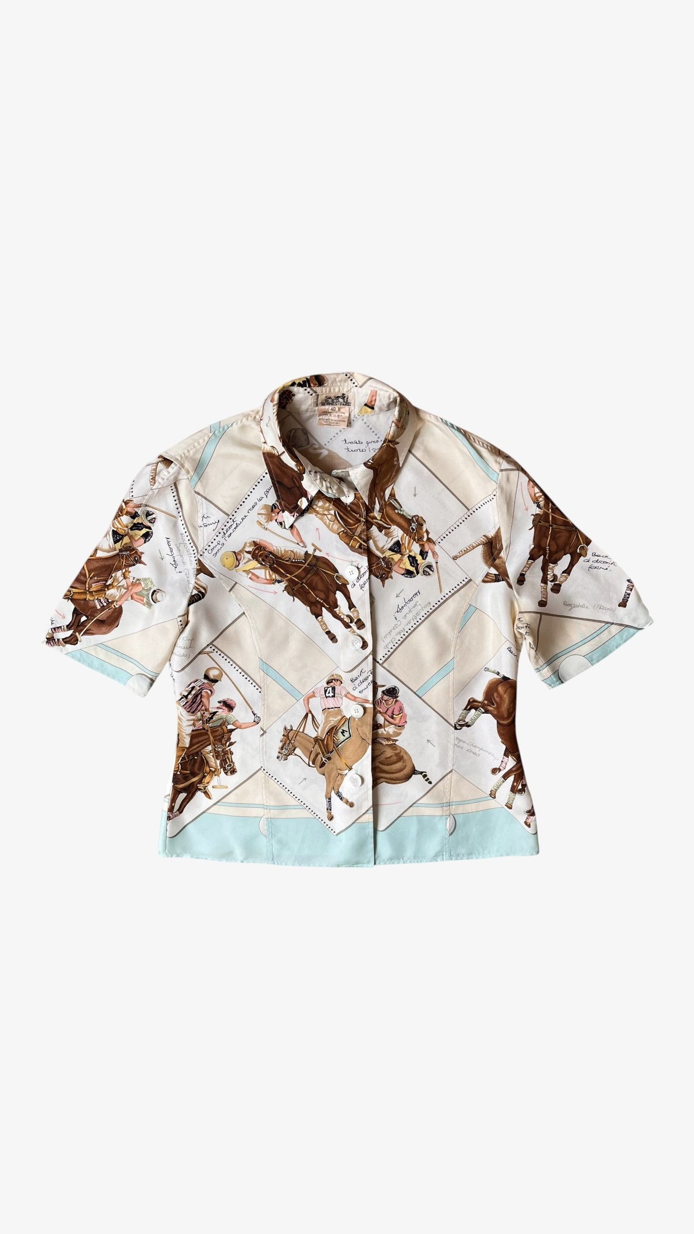 Hermes Vintage 90s Women's Hermes Equestrian Polo Player Silk Shirt Size S / US 4 / IT 40 - 1 Thumbnail
