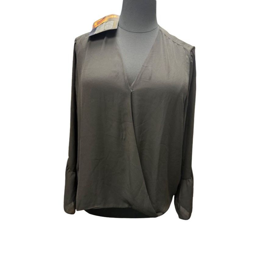Other Black Long Sleeve Draped Crossover Blouse With Ruffle Accent Size XXL / US 16-18 / IT 52-54 - 1 Thumbnail