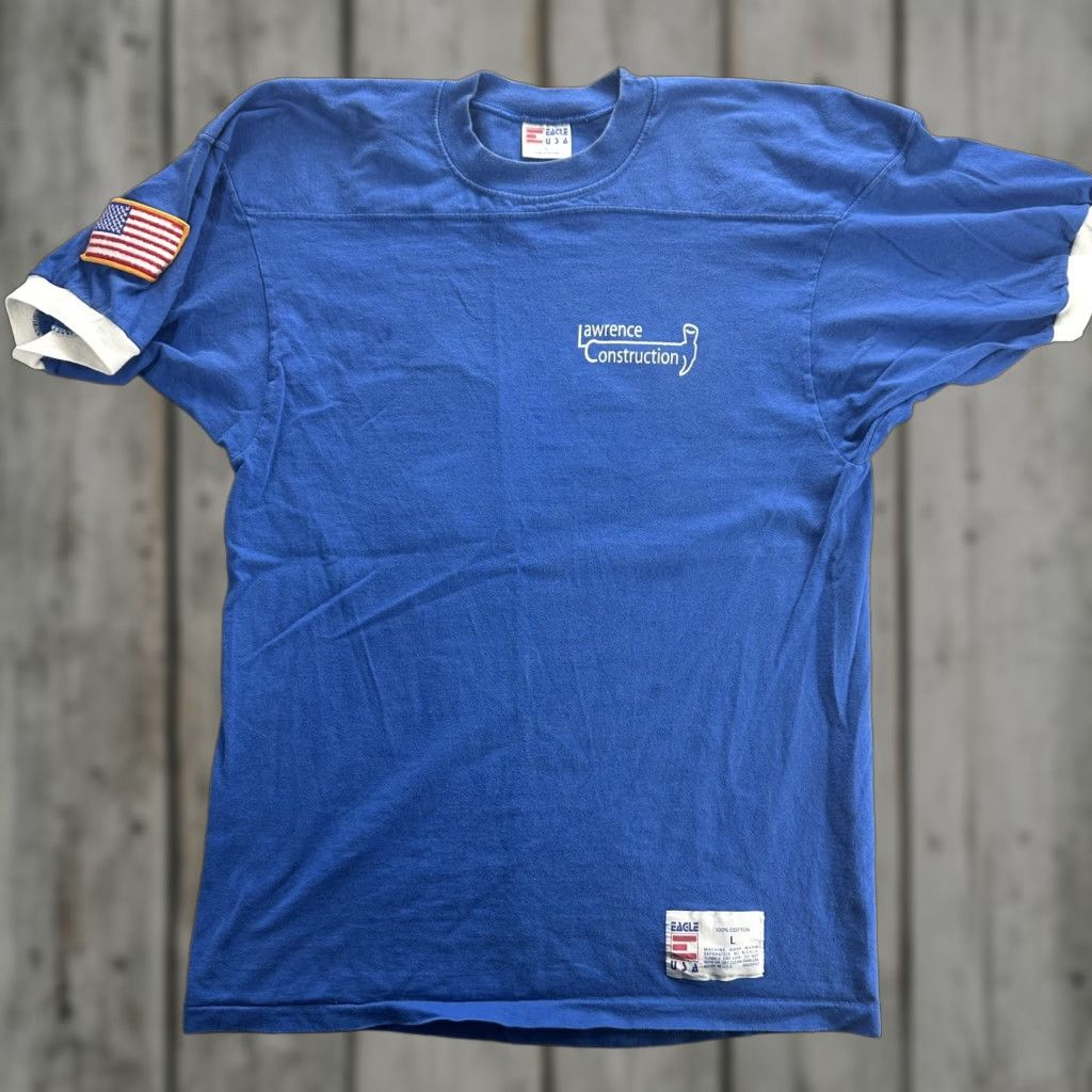 Vintage VINTAGE Lawrence Construction Shirt Mens Large Blue Eagle USA Patch 90s Shirt Mens Large Blue Eagle USA Patch 90s Size US L / EU 52-54 / 3 - 1 Thumbnail