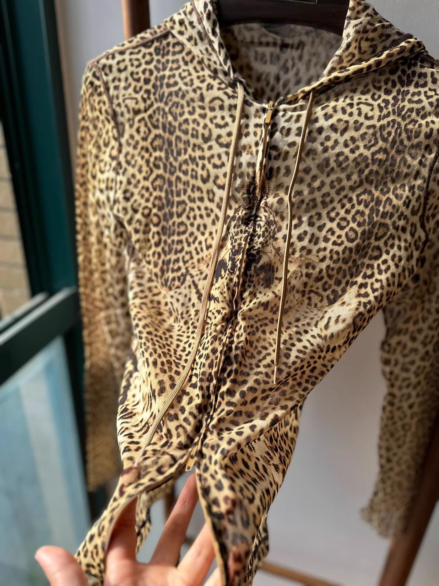 Jean Paul Gaultier JPG Leopard Print Mesh Hooded Double Zip Stretchy Jacket 40 Size S / US 4 / IT 40 - 2 Thumbnail