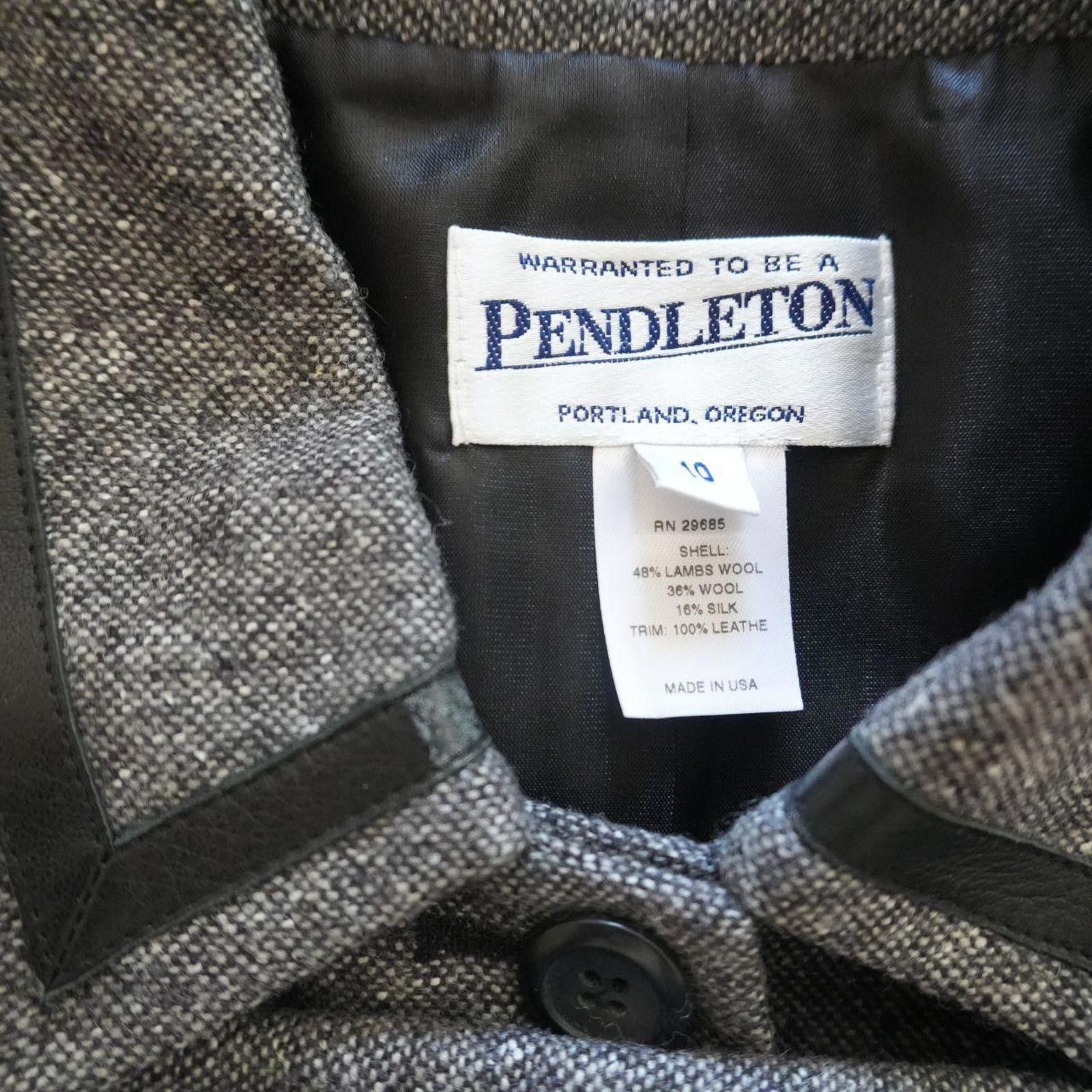 Pendleton Pendleton Jacket Women's 10 Grey Leather Trim Lambs Wool Size L / US 10 / IT 46 - 2 Thumbnail