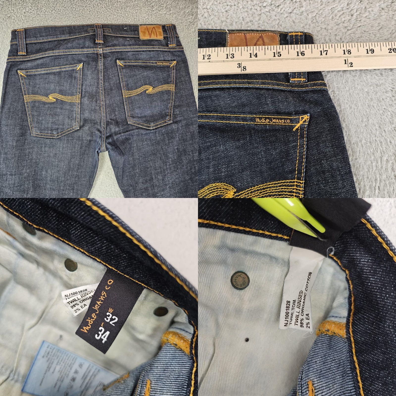 Nudie Jeans Nudie Jeans Mens Jeans 32x34 Dark Indigo Skinny Organic Cotton Twill Rinse Slim Jeans with Pockets Logo Patch Size US 32 / EU 48 - 8 Thumbnail