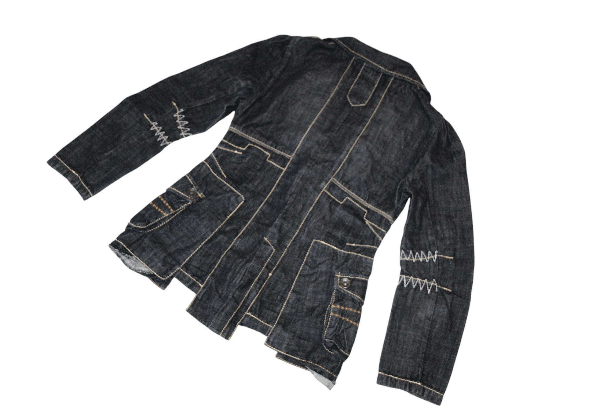 Marithe + Francois Girbaud VTG R-867 Raw Denim Asymmetrical Rips Stitch Design Jacket Size M / US 6-8 / IT 42-44 - 3 Thumbnail