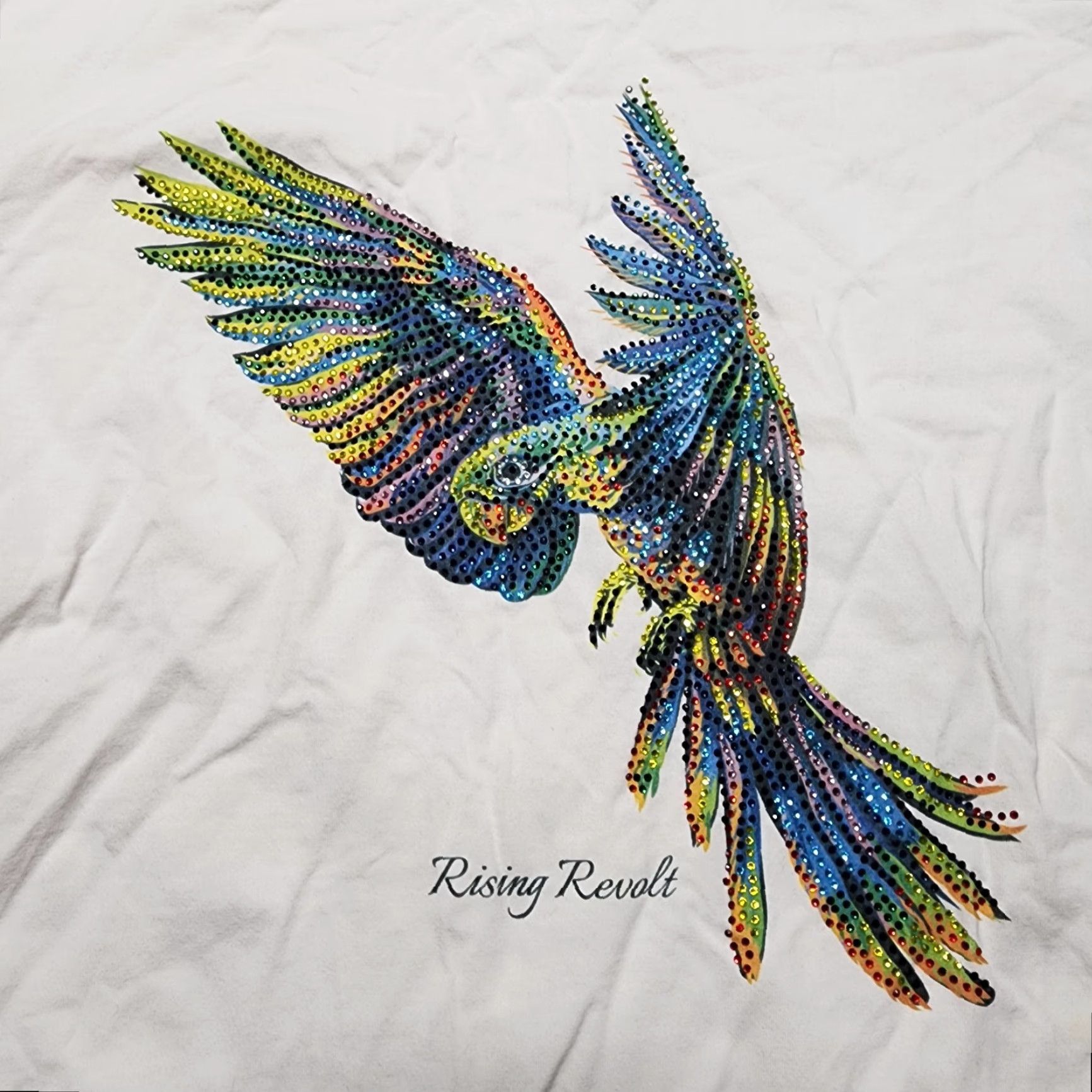 Vintage RISING REVOLT Shirt Mens L Ivory Macaw Rhinestone T Shirt Distressed Size US L / EU 52-54 / 3 - 5 Thumbnail