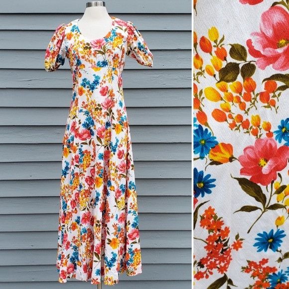 Vintage 70s Handmade Cottagecore Boho Prairie Floral Maxi