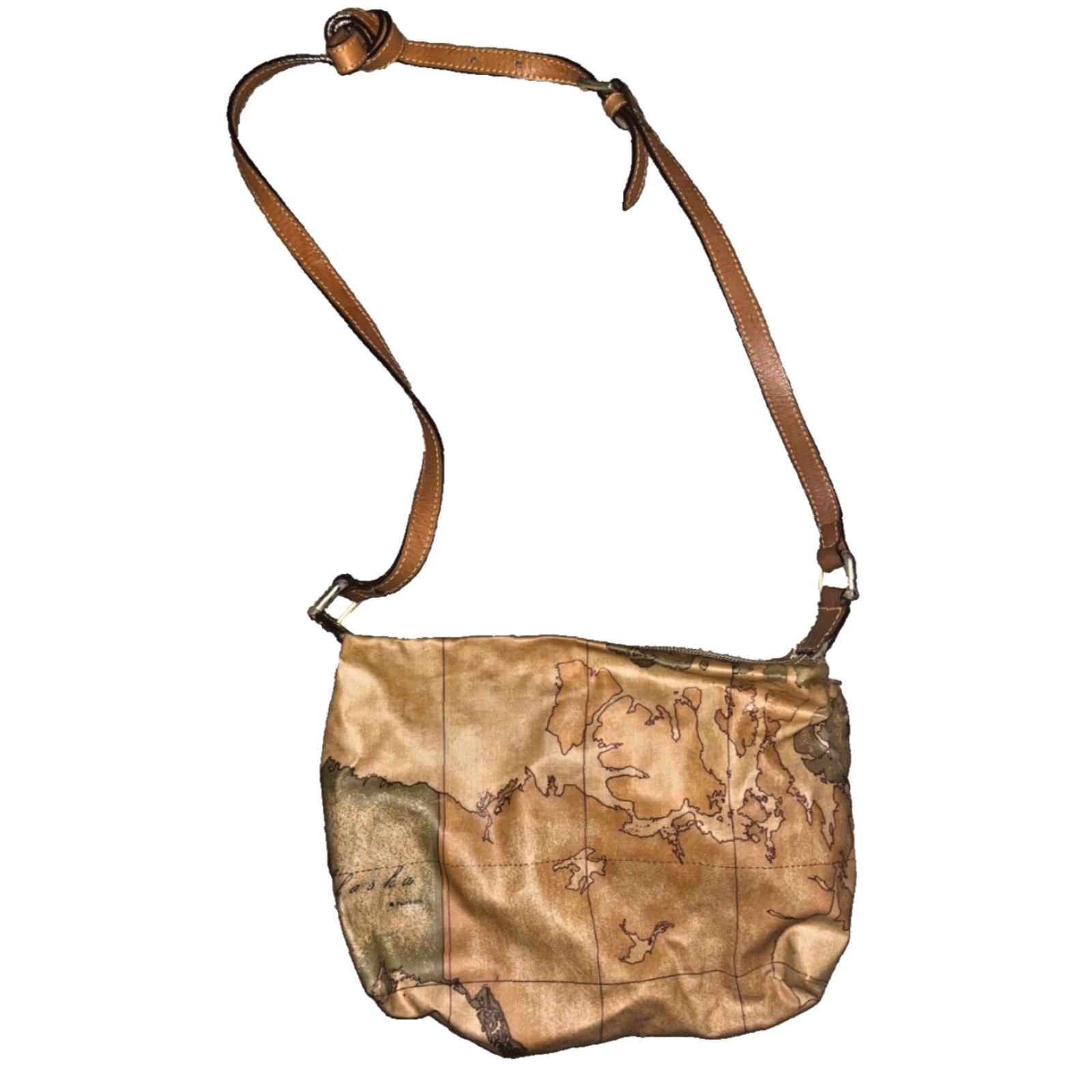 Alviero Martini VINTAGE Alviero Martini 1 Classe Women Shoulder Bag Brown Map Print Zipper Canvas Medium Size ONE SIZE - 4 Thumbnail