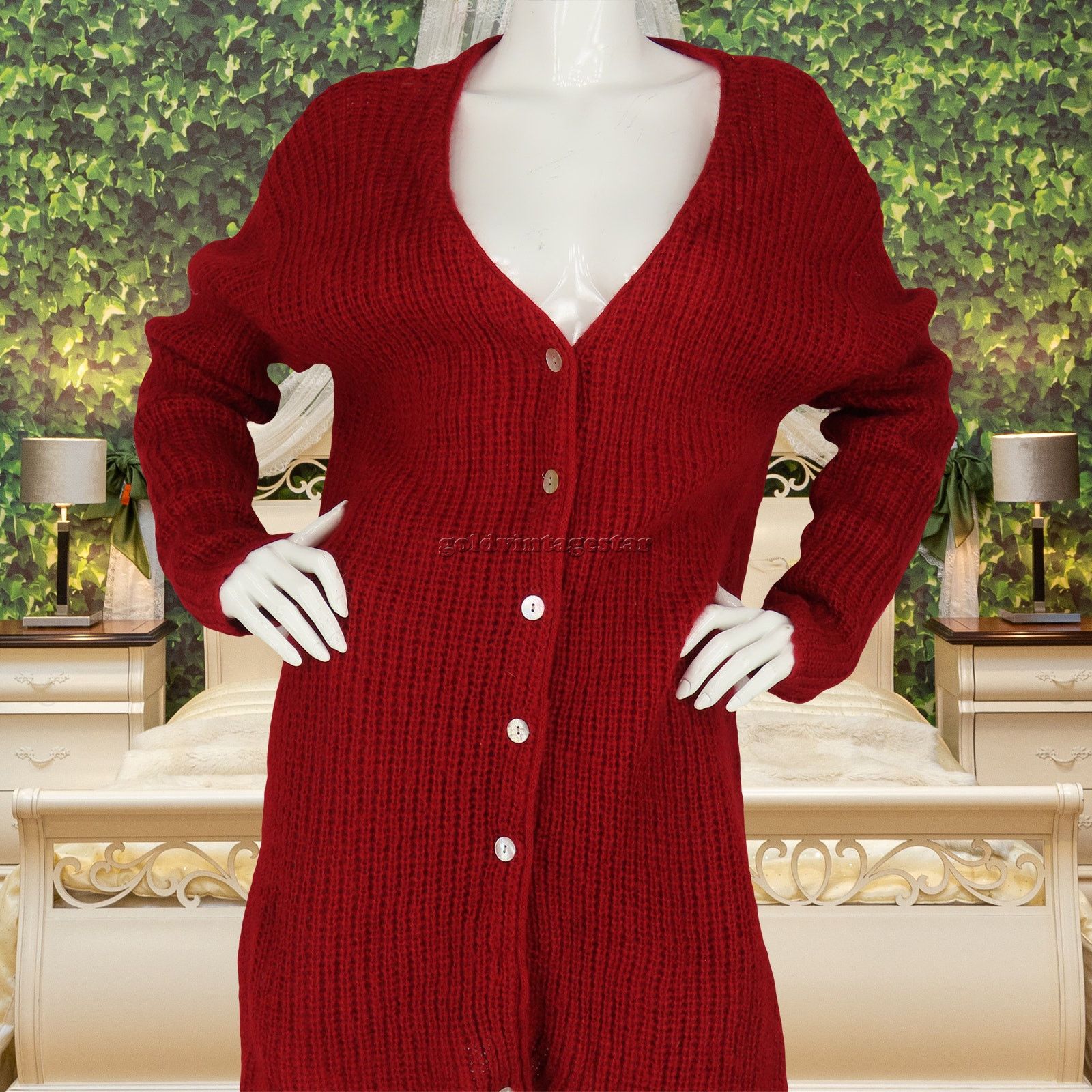 Other 90s Vintage Mohair Dark Red Knit Mohair Cardigan Sweater L Size L / US 10 / IT 46 - 3 Thumbnail