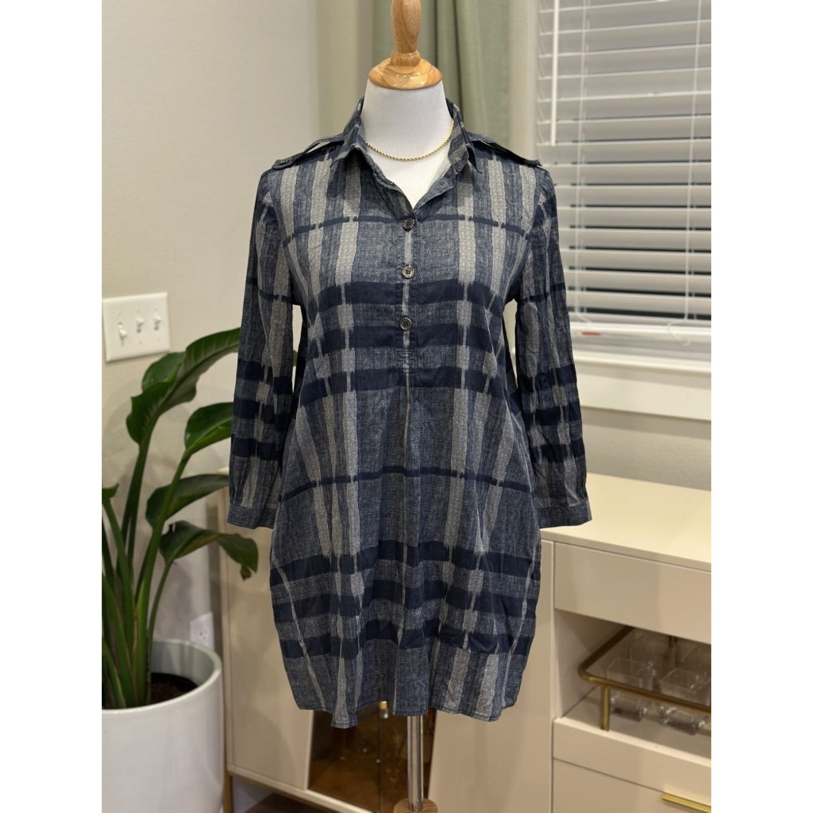 Burberry Burberry Blue Plaid Button-Up Tunic Shirt Size S / US 4 / IT 40 - 10 Thumbnail