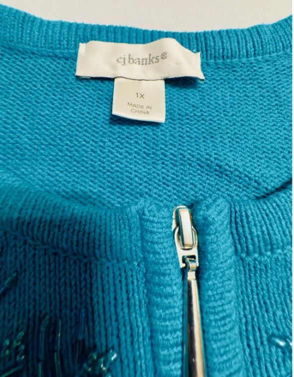 Other CJ Banks Turquoise Beaded Zip-Up Cardigan Sweater Women’s 1X Size XXL / US 16-18 / IT 52-54 - 4 Thumbnail