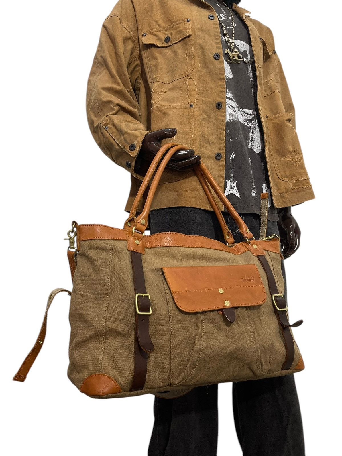 Genuine Leather Leather Cotton Doubles Duffle Bag 1🟩7 Size ONE SIZE - 4 Thumbnail