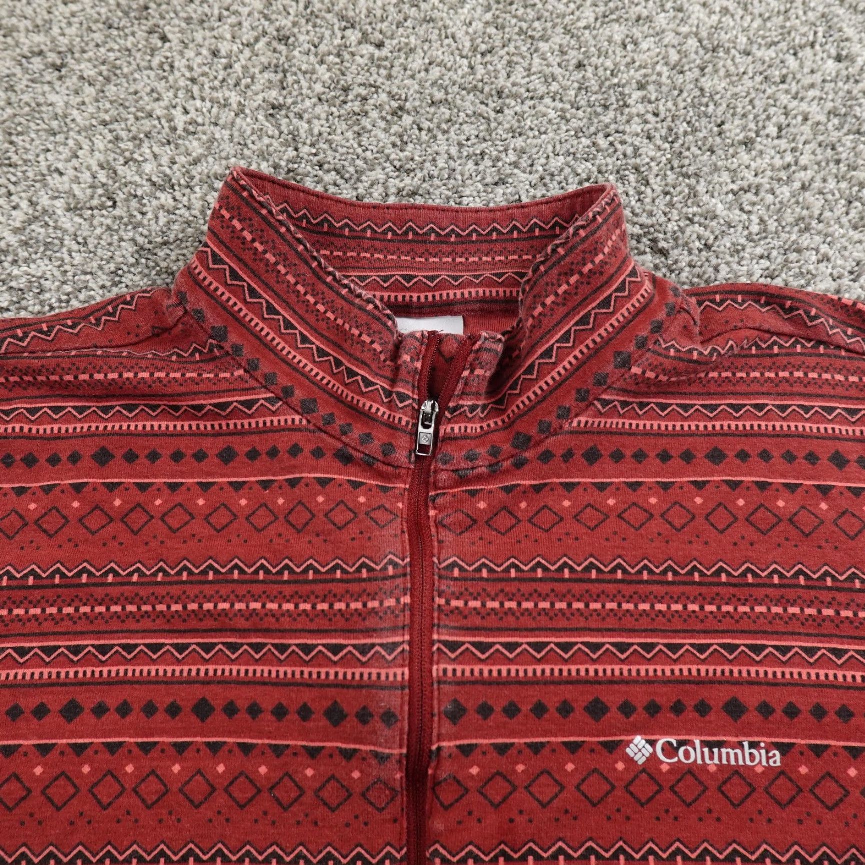 Vintage Columbia Pullover Womens XL Red 1/4 Zip Mock Neck Geometric Casual Outdoor Fall Size XL / US 12-14 / IT 48-50 - 3 Thumbnail
