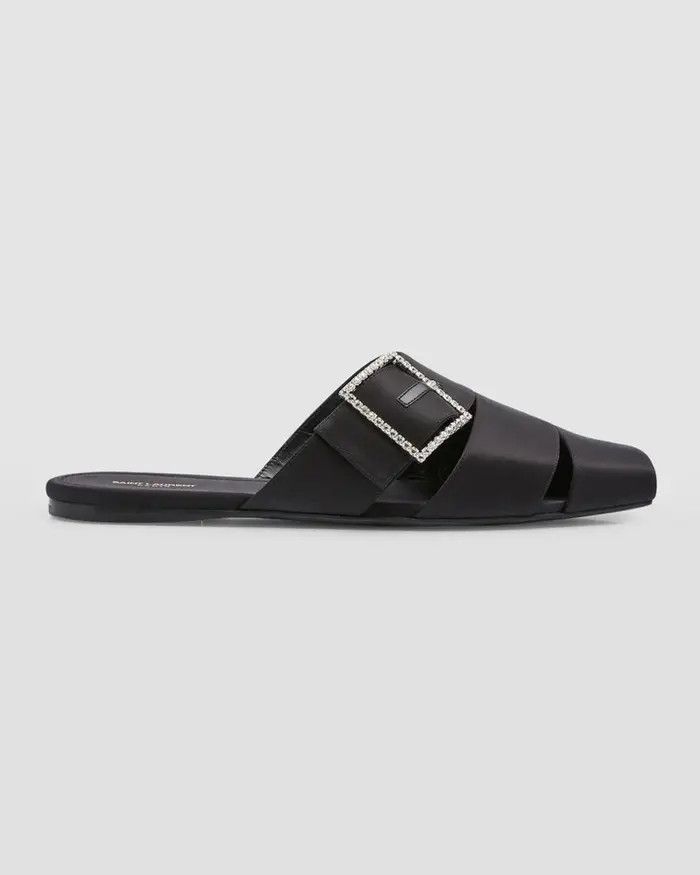 Saint Laurent Paris o1bcso1str0125 Jacques Flat Mules In Crepe Satin in Black Size US 6 / EU 39 - 1 Thumbnail