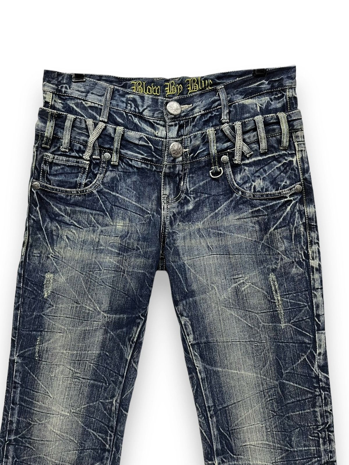 Japan Blue 🔥FYE💥BLOW BY BLUE Double Waist Acid Wash Punk Skulls Jeans Size US 31 - 3 Thumbnail
