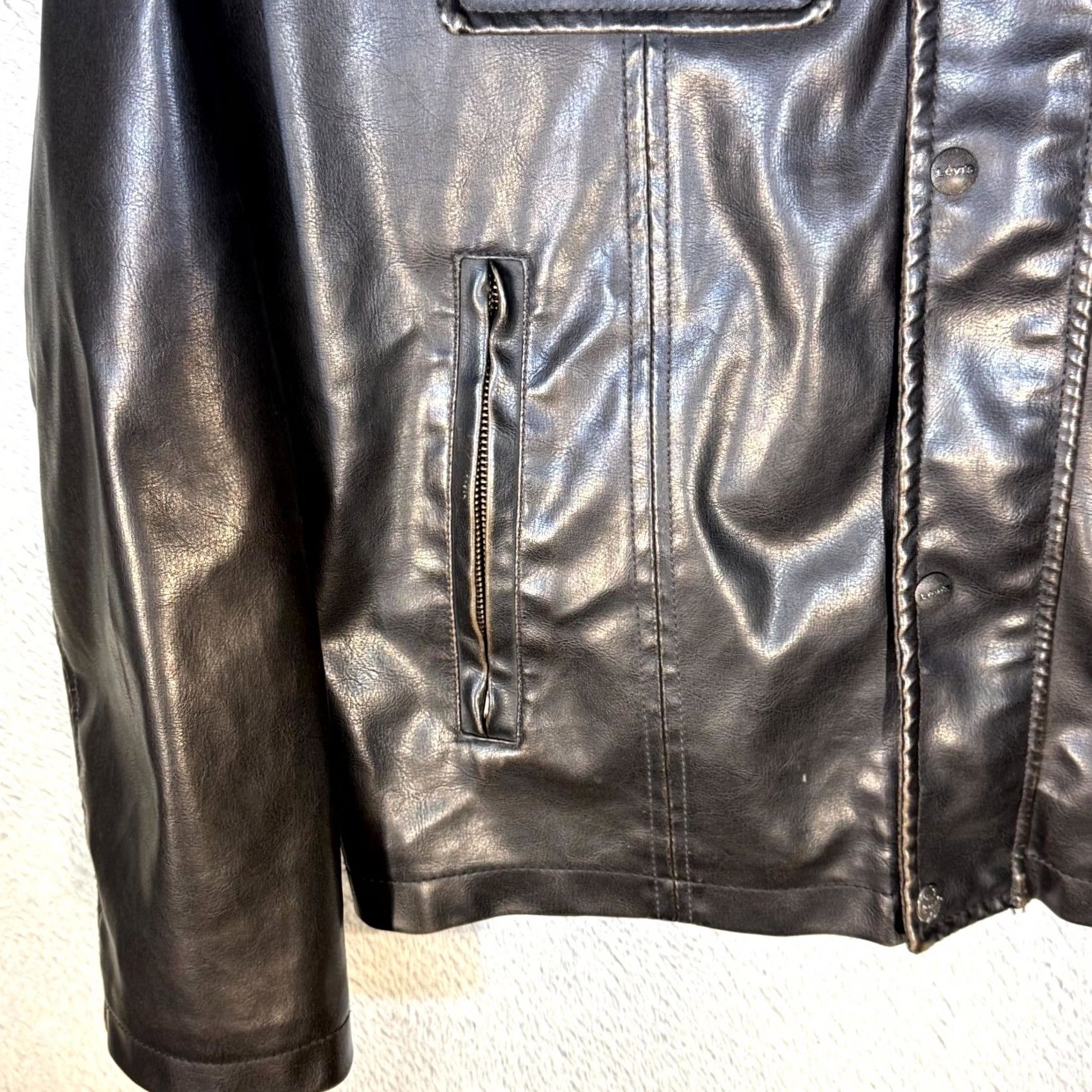 Levi's Levi's Bomber Jacket Mens Large Brown Faux Leather Fleece Lined Coat Size US L / EU 52-54 / 3 - 6 Thumbnail