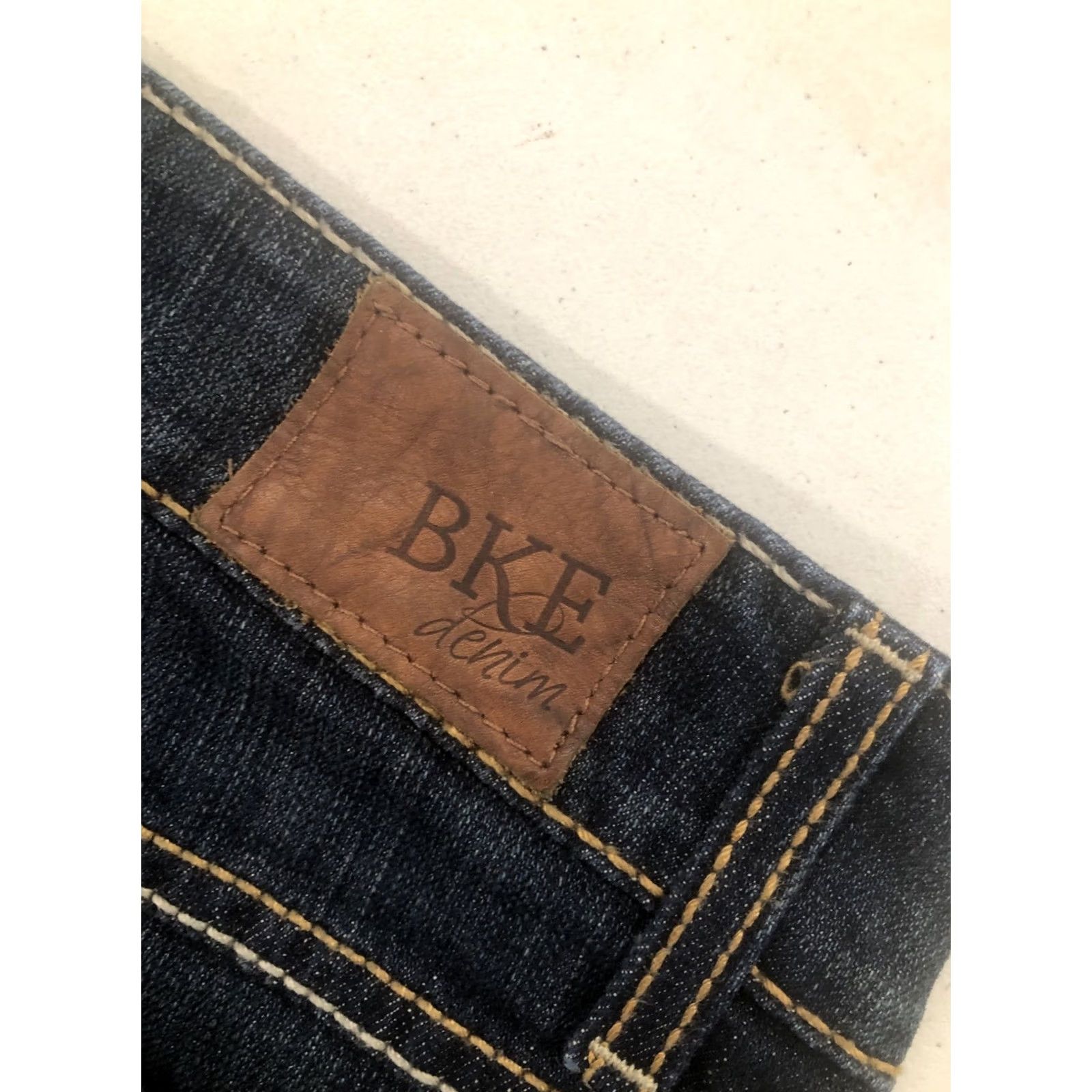Vintage BKE Culture 9" rise Boot Cut Jeans 30 X 31.5 Dark Blue Bling Stitch Denim Spandex Cotton Tencel Bemberg Buckle Women Regular Size 30 Inseam 31.5 Size 30" / US 8 / IT 44 - 3 Thumbnail