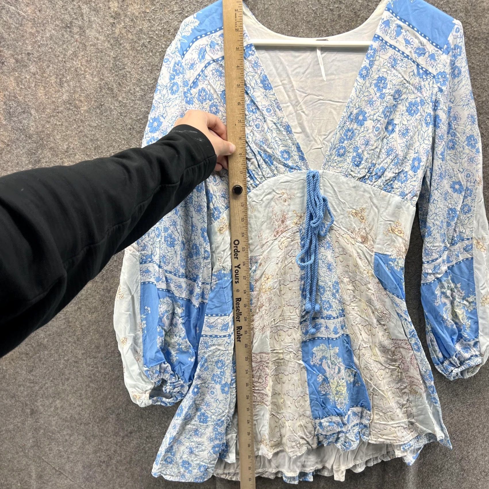 Free People Free People Dress Womens Small Petite Blue Floral Boho V Neck Tassel Gold Size S / US 4 / IT 40 - 5 Thumbnail
