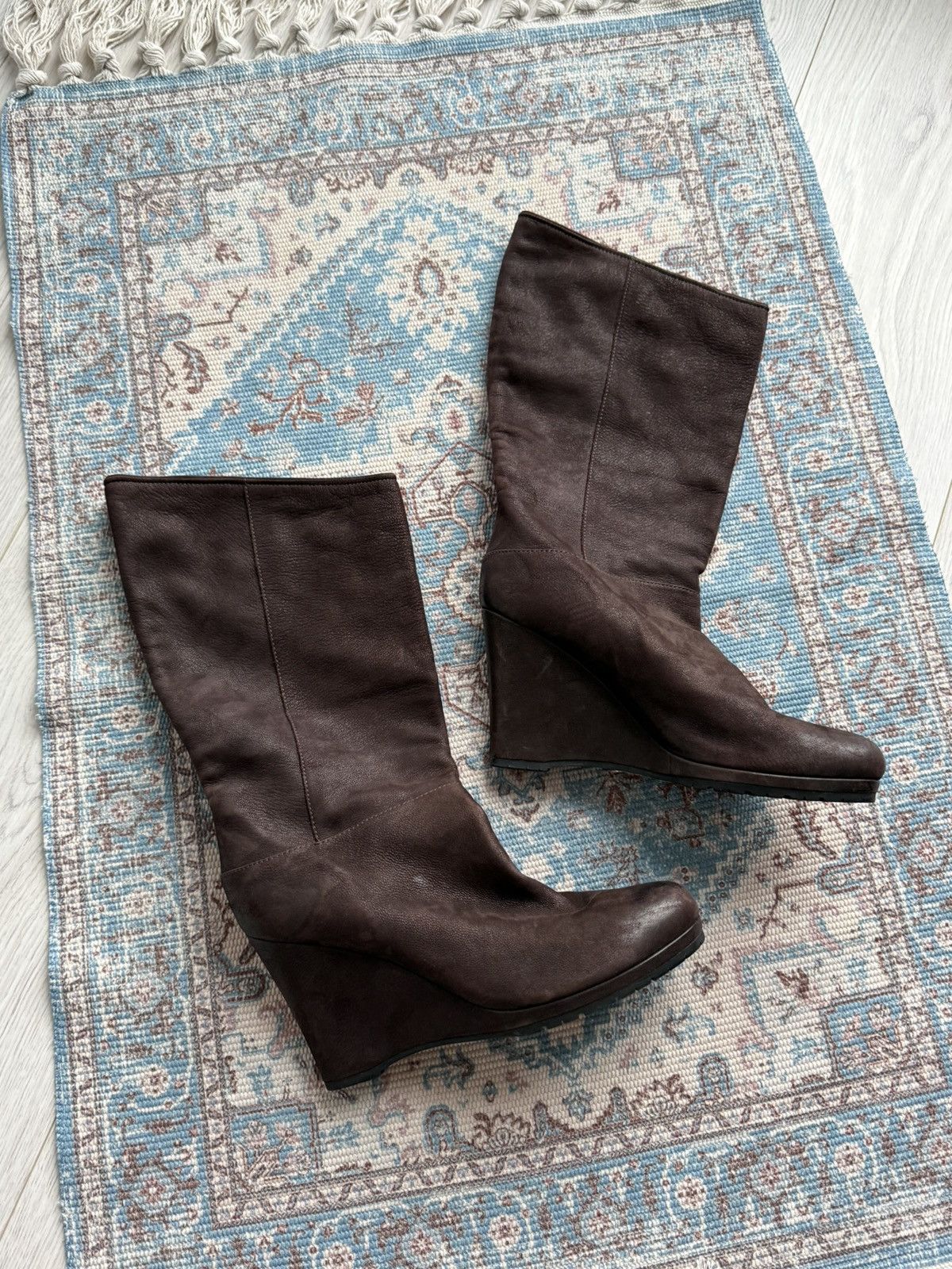 Prada Archive Prada 2000s Leather Knee Wedge Dark Brown Boots Sz41 Size US 11 / IT 41 - 3 Thumbnail