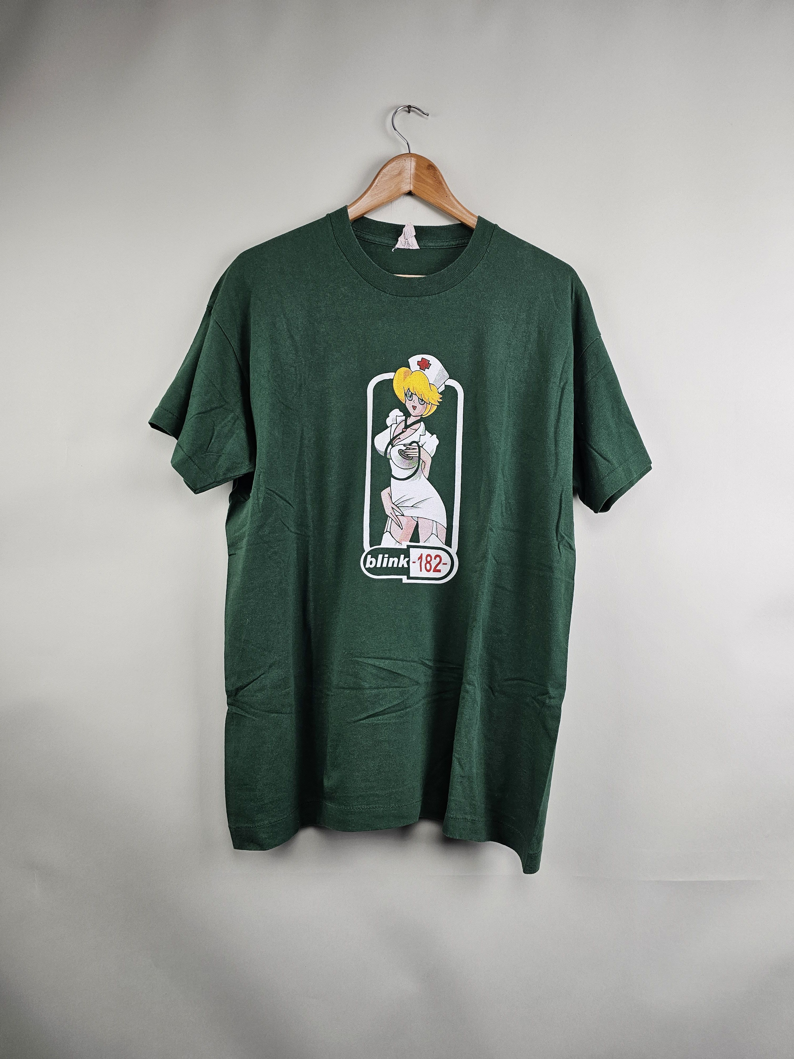 image of Anima x Band Tees 90's Blink 182 Anime Nurse Skate Punk Hookups XL in Green, Men's